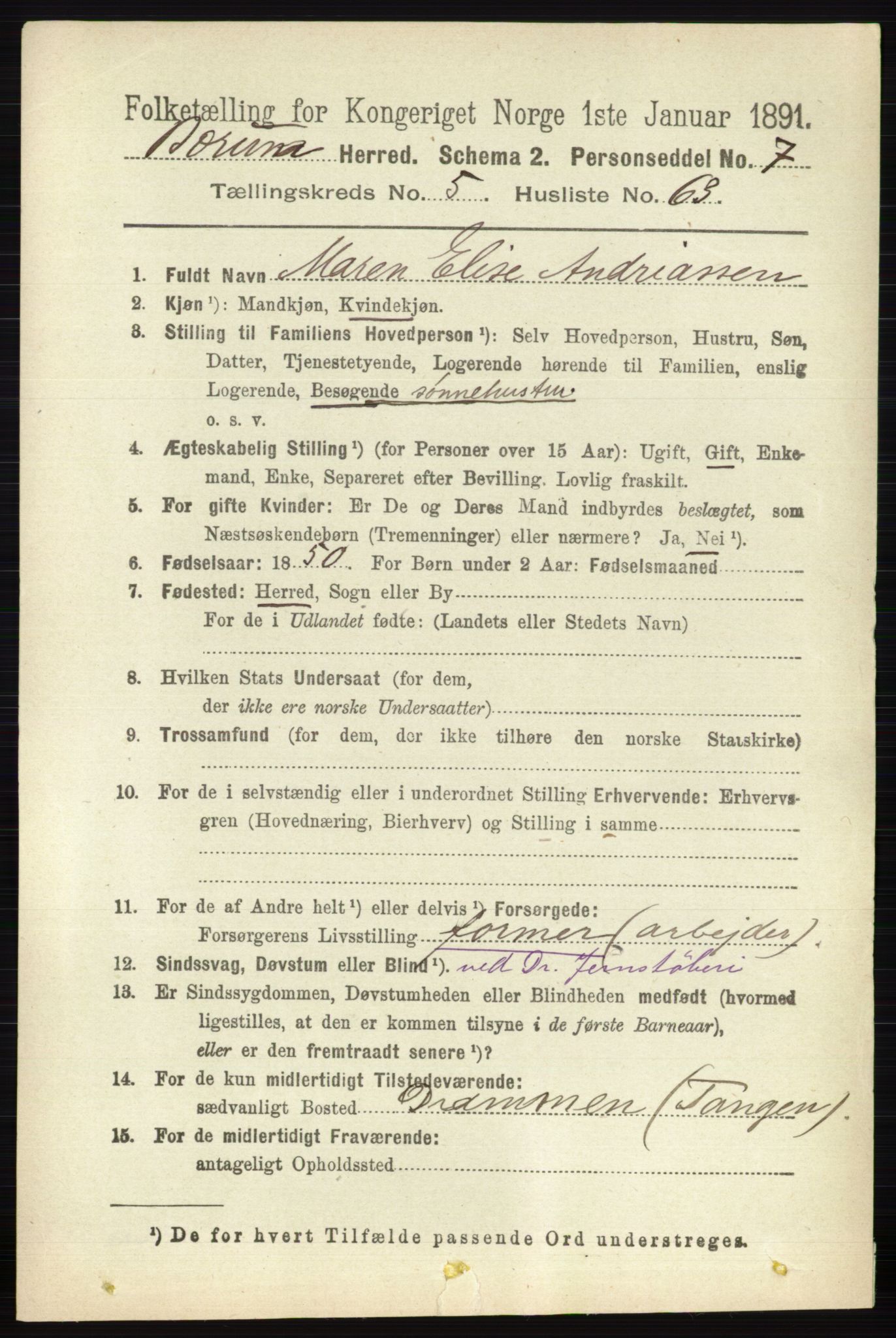 RA, 1891 census for 0219 Bærum, 1891, p. 3418