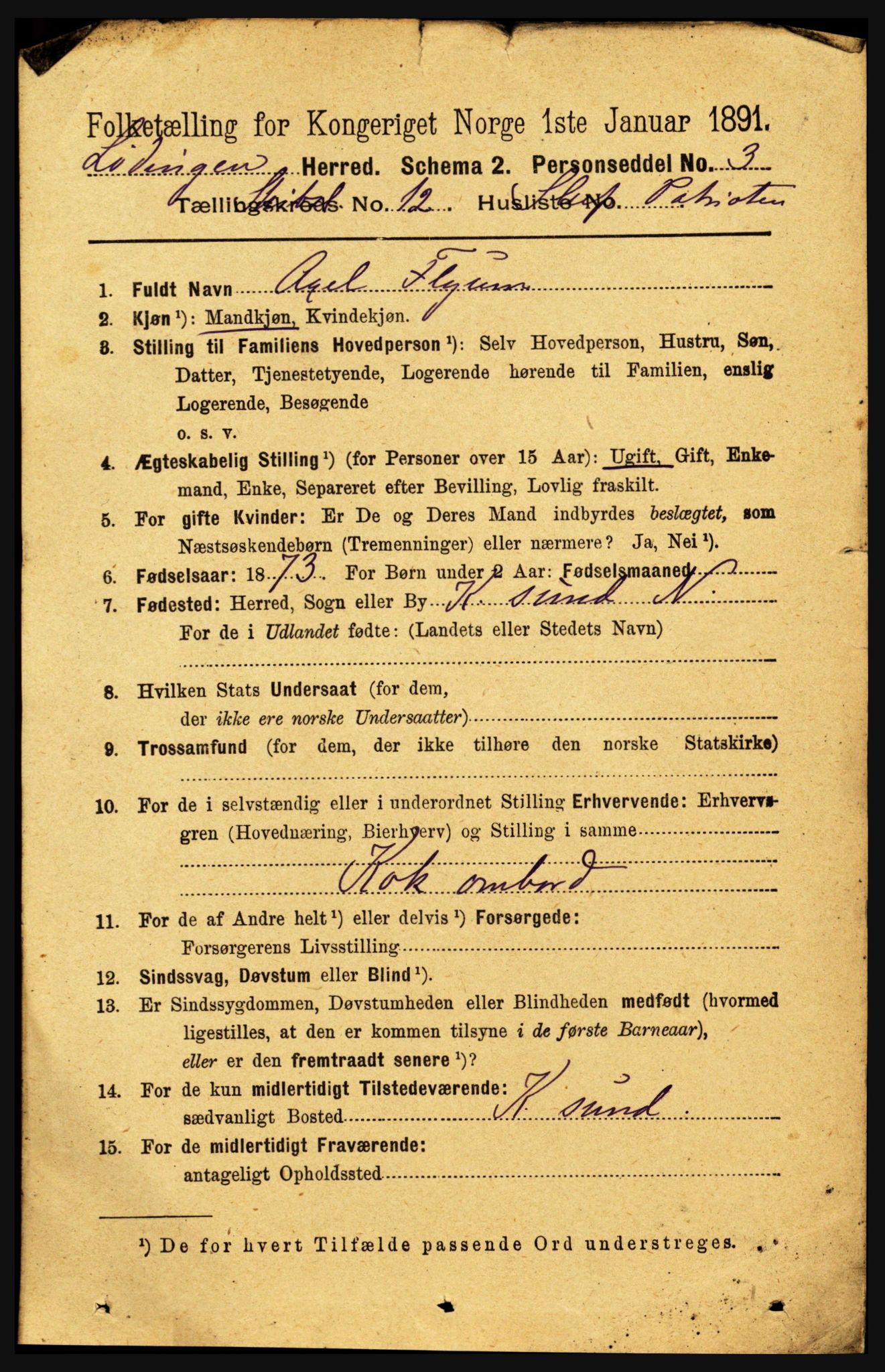 RA, 1891 census for 1851 Lødingen, 1891, p. 3957