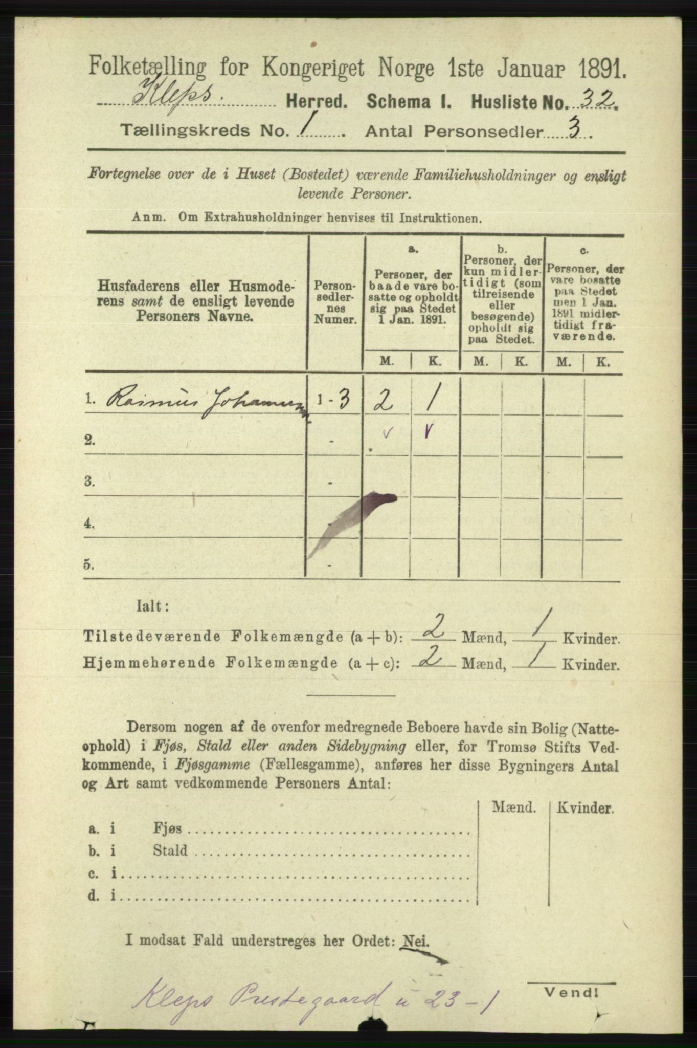 RA, 1891 census for 1120 Klepp, 1891, p. 59