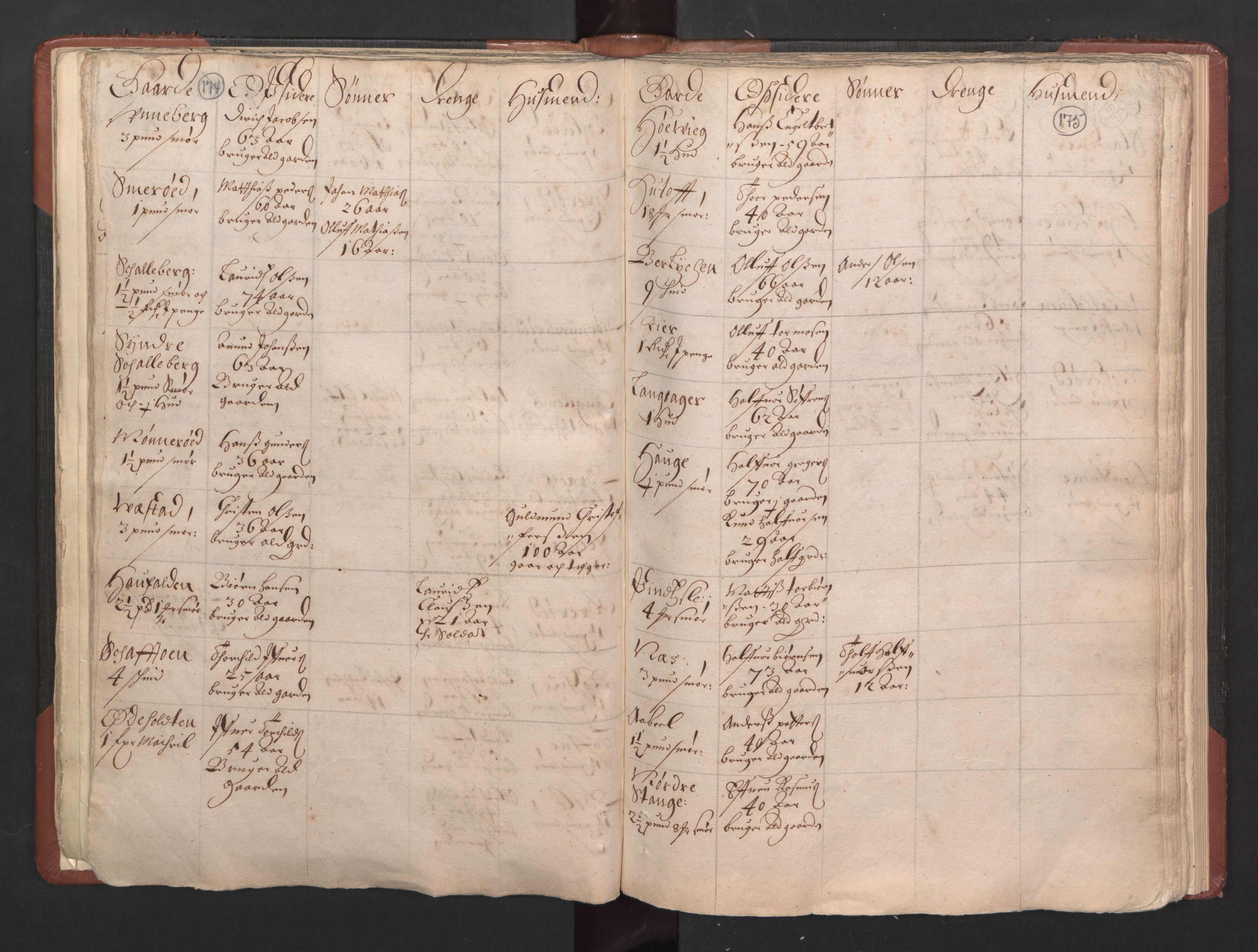 RA, Bailiff's Census 1664-1666, no. 5: Modern Buskerud county and modern Vestfold county, 1664, p. 174-175