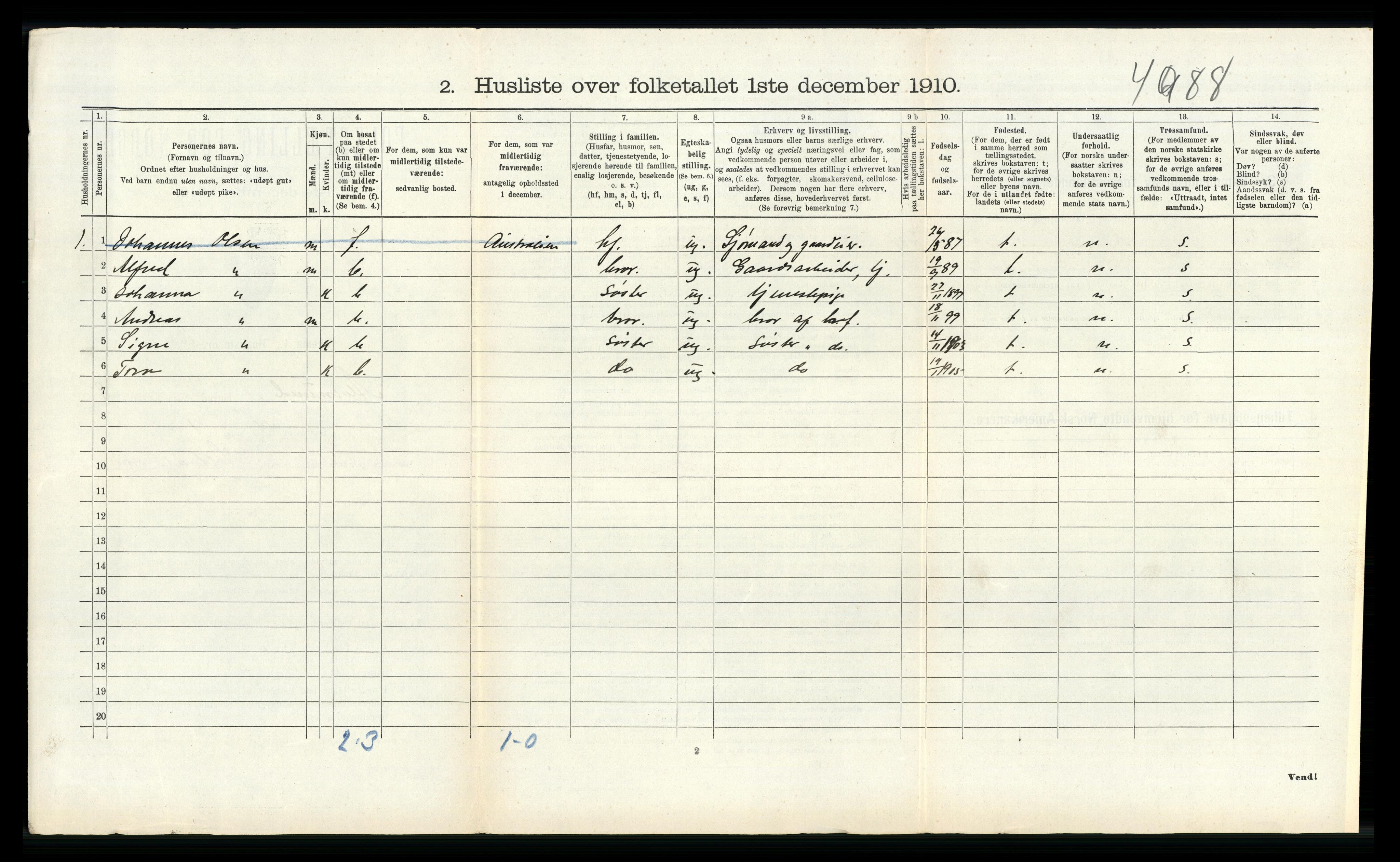 RA, 1910 census for Alversund, 1910, p. 605
