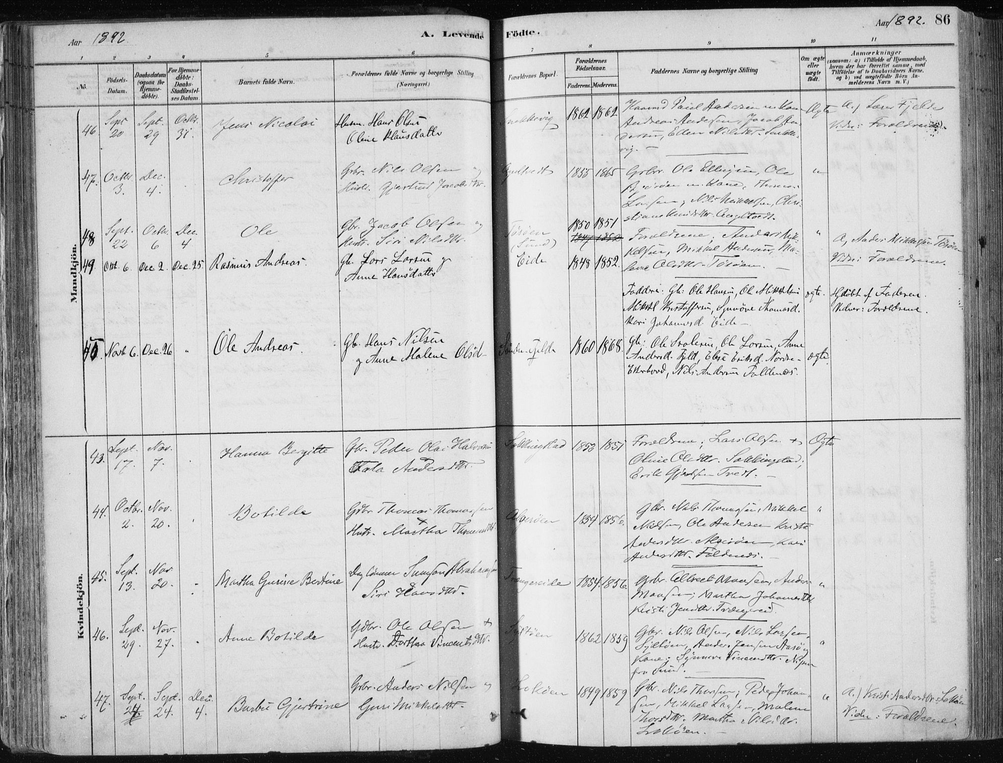 Fjell sokneprestembete, SAB/A-75301/H/Haa: Parish register (official) no. A  8, 1878-1898, p. 86