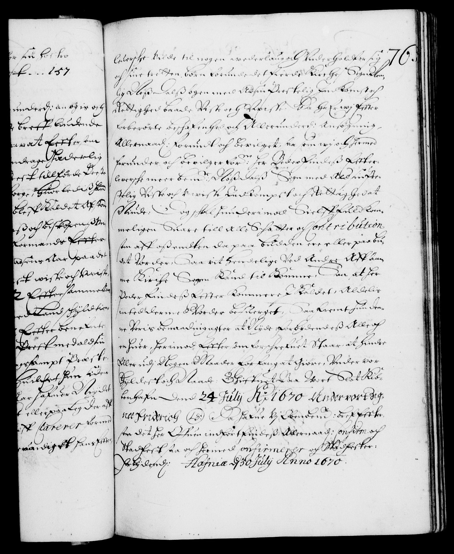 Danske Kanselli 1572-1799, RA/EA-3023/F/Fc/Fca/Fcaa/L0011: Norske registre (mikrofilm), 1670-1673, p. 76a