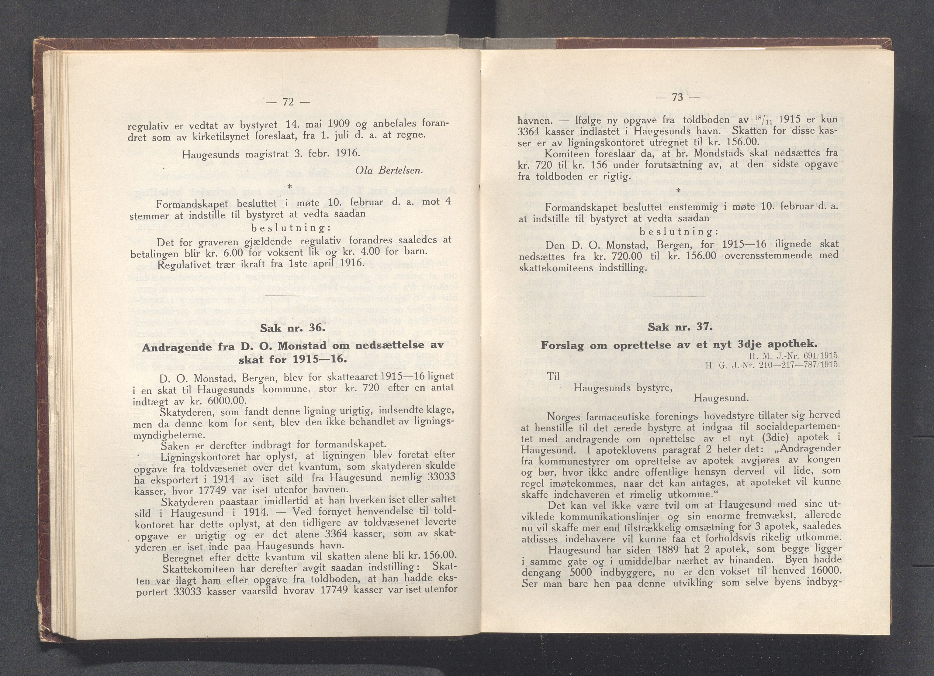 Haugesund kommune - Formannskapet og Bystyret, IKAR/A-740/A/Abb/L0002: Bystyreforhandlinger, 1908-1917, p. 707