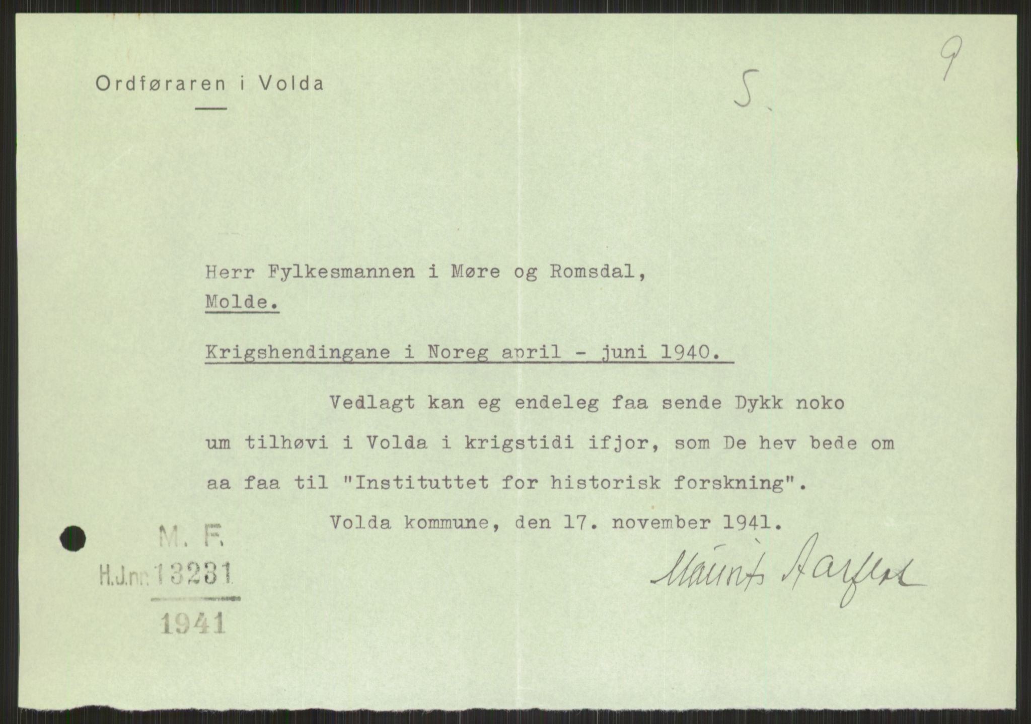 Forsvaret, Forsvarets krigshistoriske avdeling, RA/RAFA-2017/Y/Ya/L0015: II-C-11-31 - Fylkesmenn.  Rapporter om krigsbegivenhetene 1940., 1940, p. 836