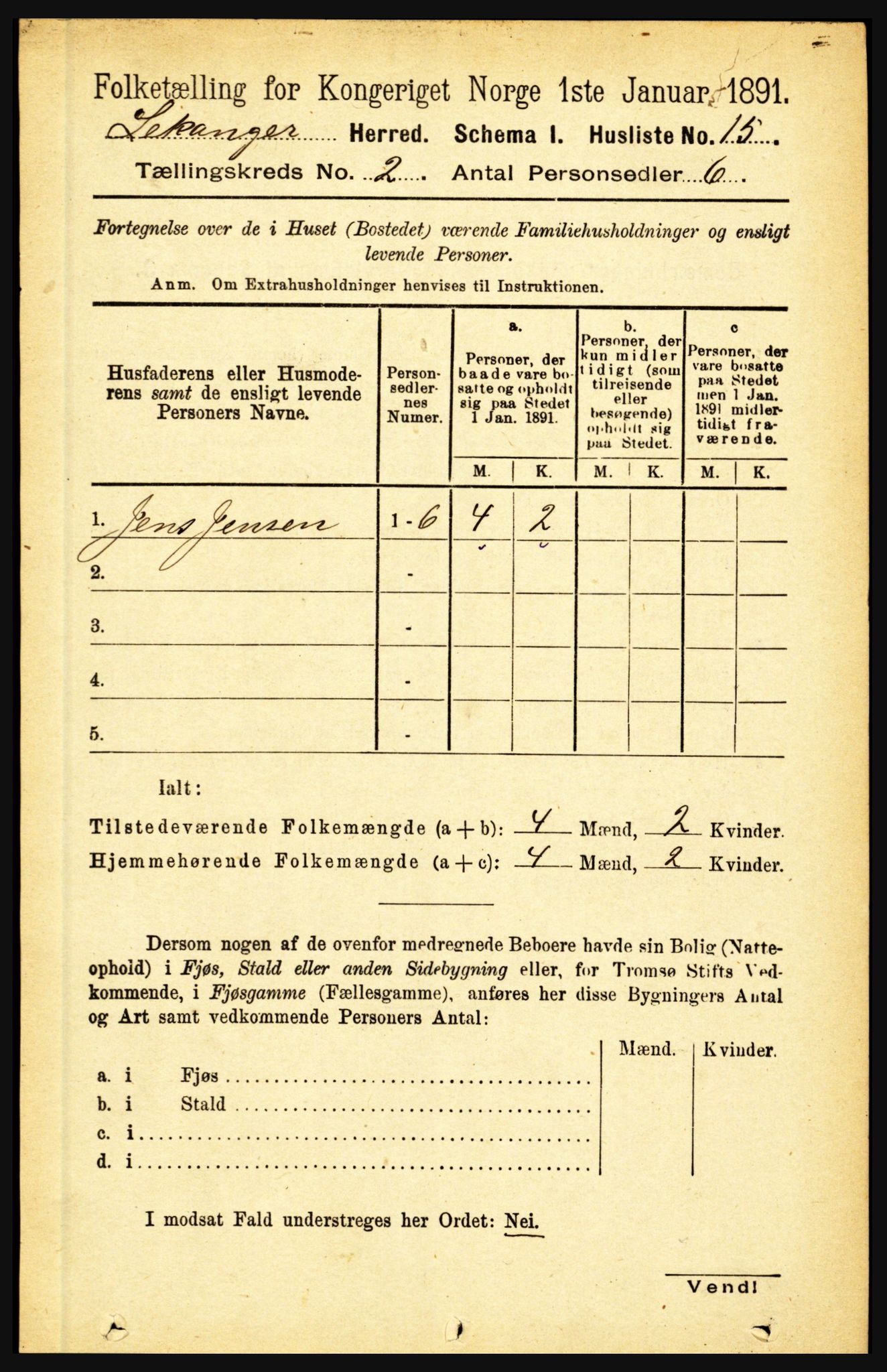 RA, 1891 census for 1419 Leikanger, 1891, p. 135