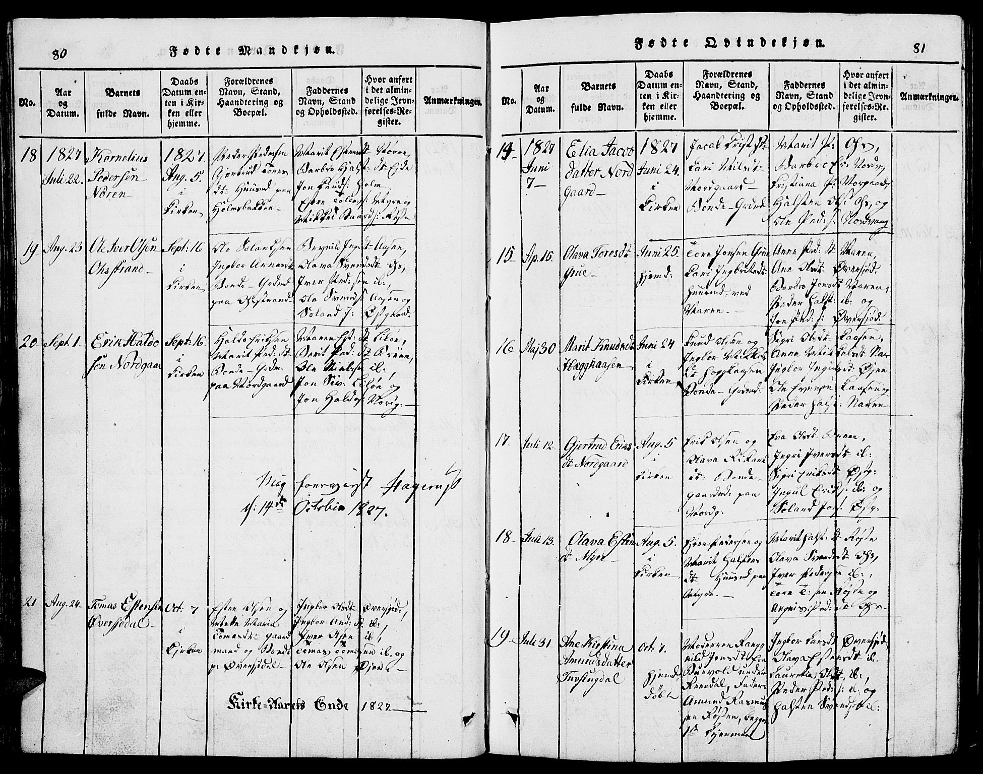 Tolga prestekontor, AV/SAH-PREST-062/L/L0002: Parish register (copy) no. 2, 1815-1844, p. 80-81