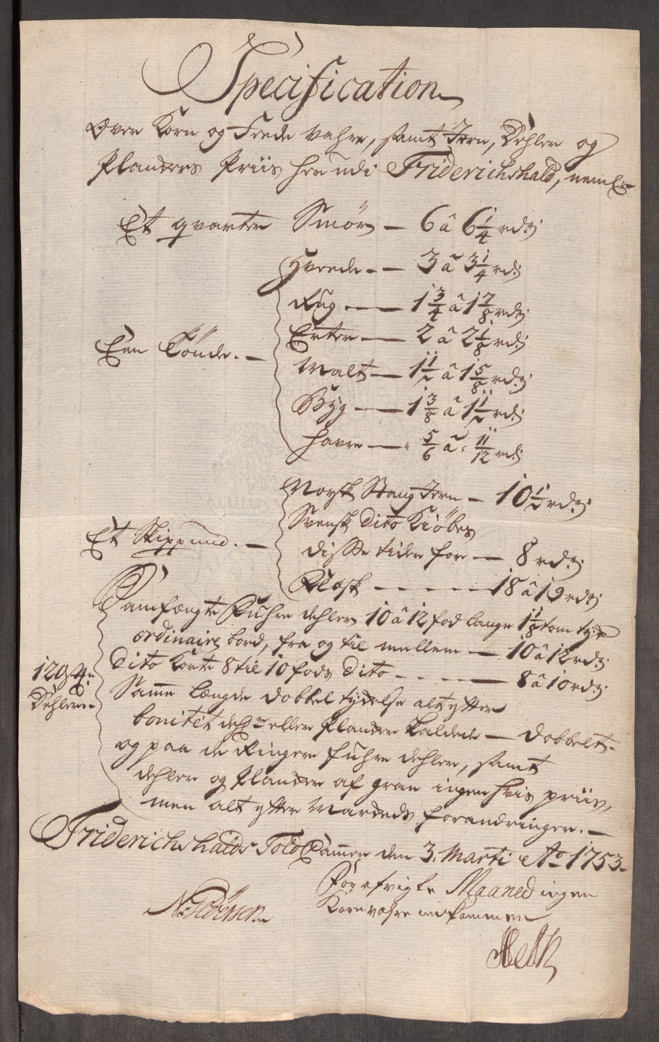 Rentekammeret inntil 1814, Realistisk ordnet avdeling, RA/EA-4070/Oe/L0005: [Ø1]: Priskuranter, 1753-1757, p. 7