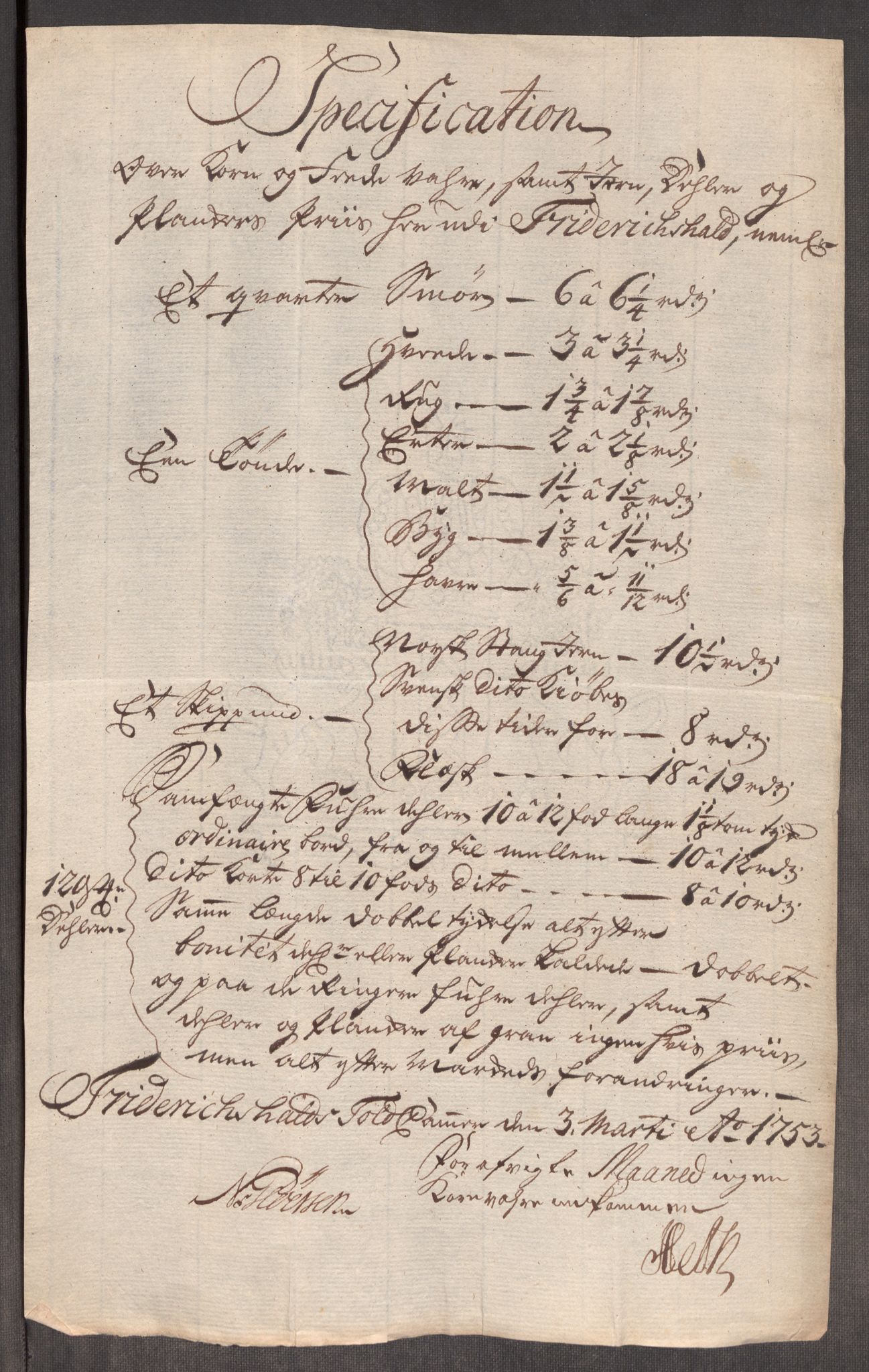 Rentekammeret inntil 1814, Realistisk ordnet avdeling, AV/RA-EA-4070/Oe/L0005: [Ø1]: Priskuranter, 1753-1757, p. 7