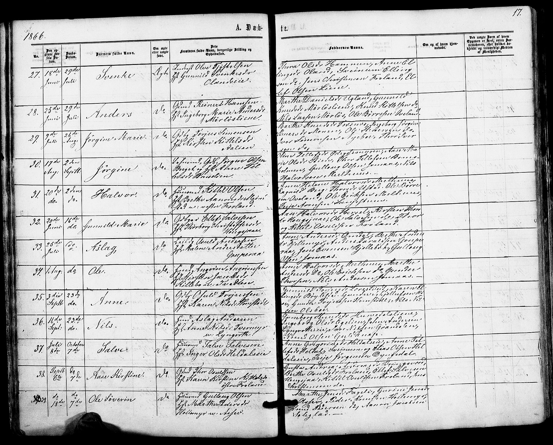 Froland sokneprestkontor, AV/SAK-1111-0013/F/Fa/L0003: Parish register (official) no. A 3, 1864-1881, p. 17