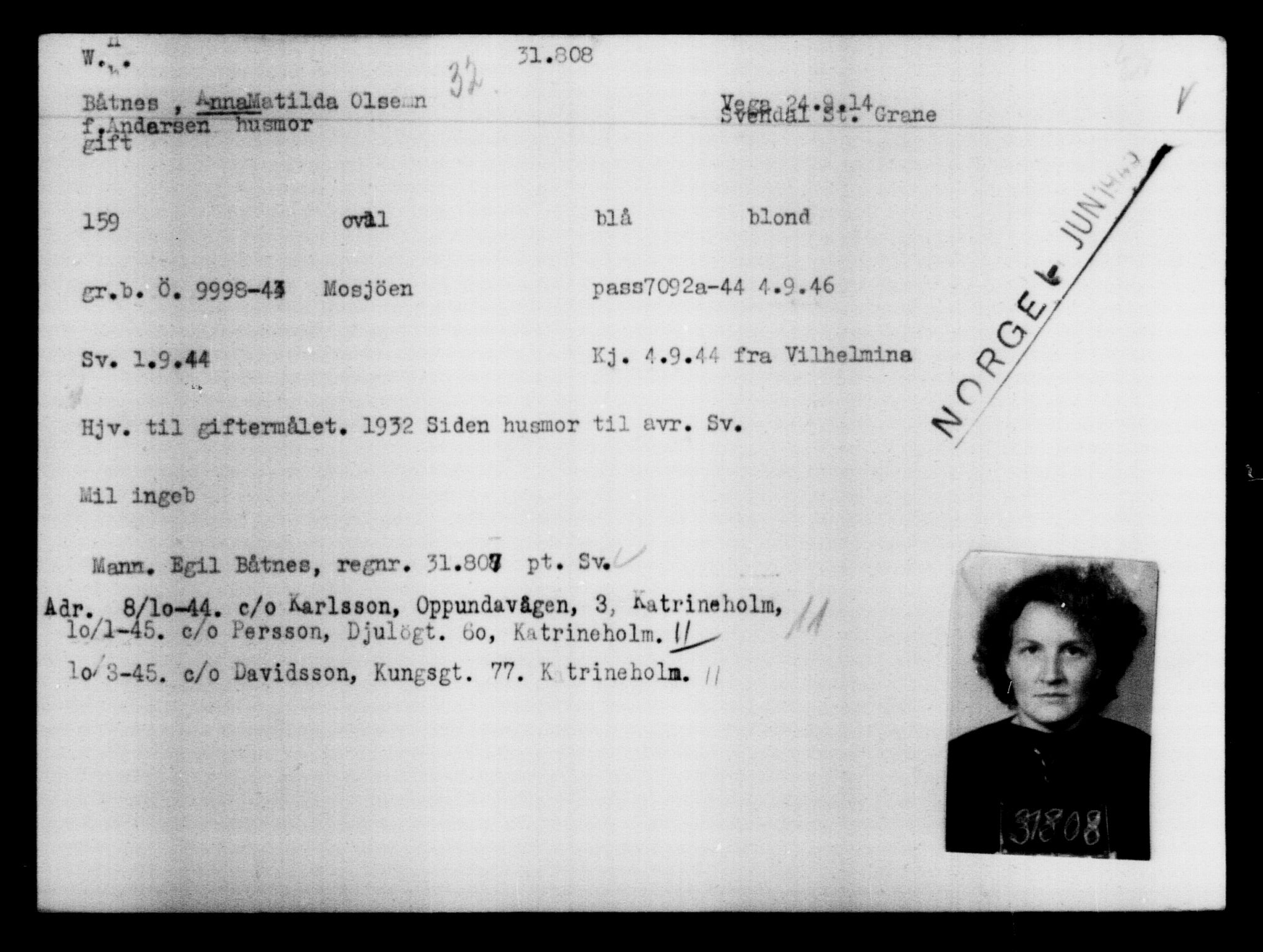 Utenriksstasjonene, Legasjonen i Stockholm, Flyktningkontoret, AV/RA-S-6753/V/Va/L0013: Kjesäterkartoteket, flyktninger med registreringsnr. 31500-34731, 1940-1945, p. 340