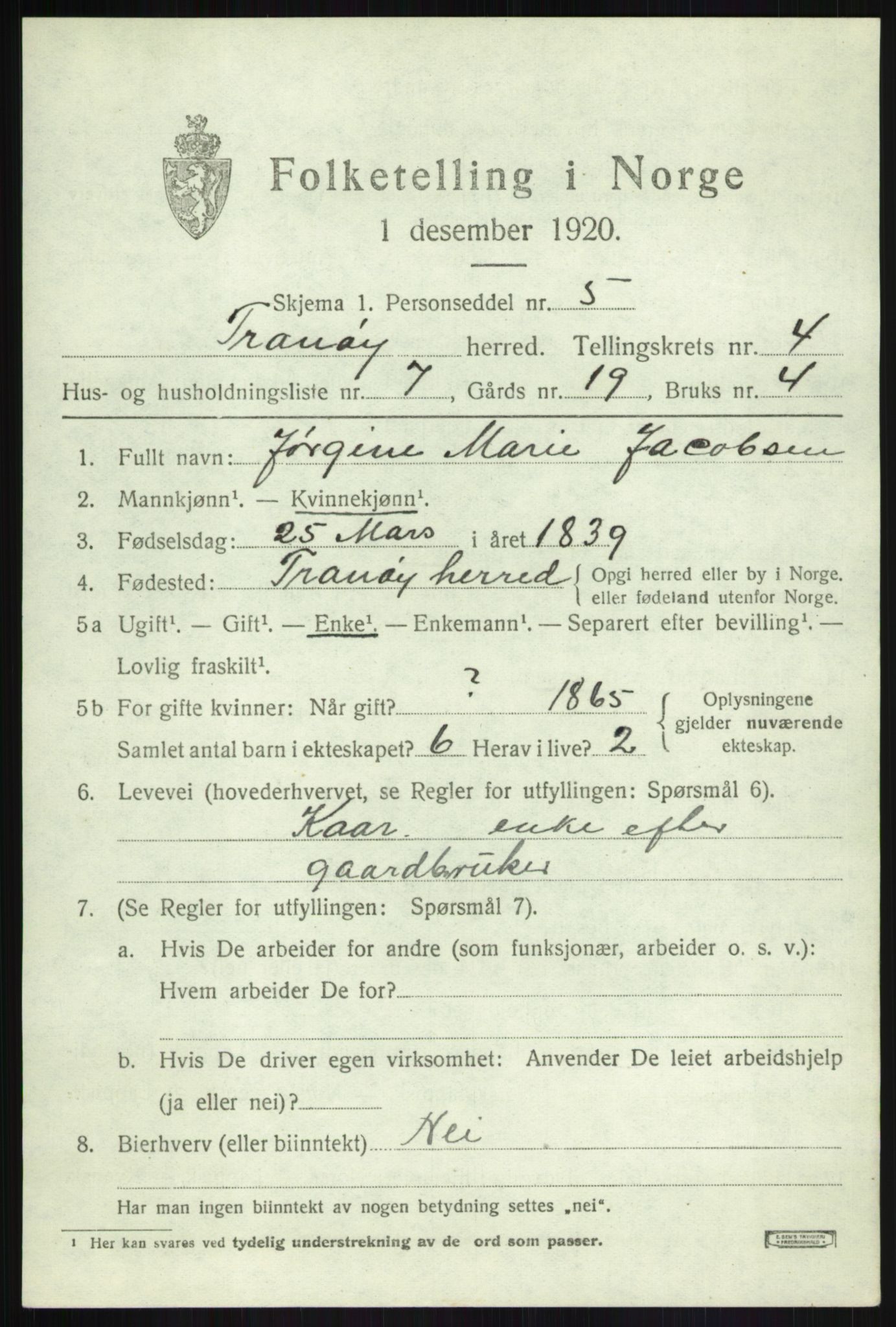 SATØ, 1920 census for Tranøy, 1920, p. 2061