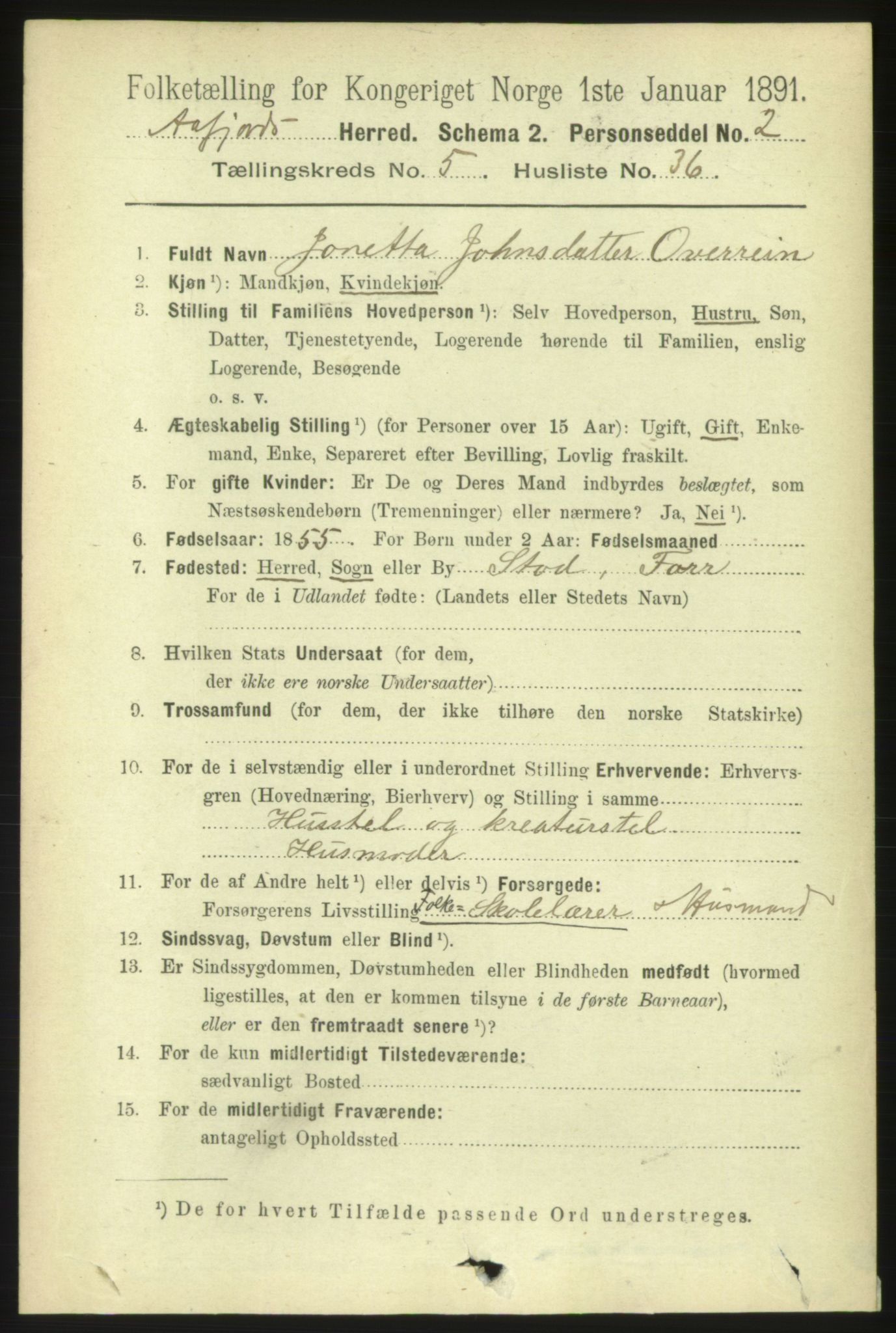 RA, 1891 census for 1630 Åfjord, 1891, p. 1436