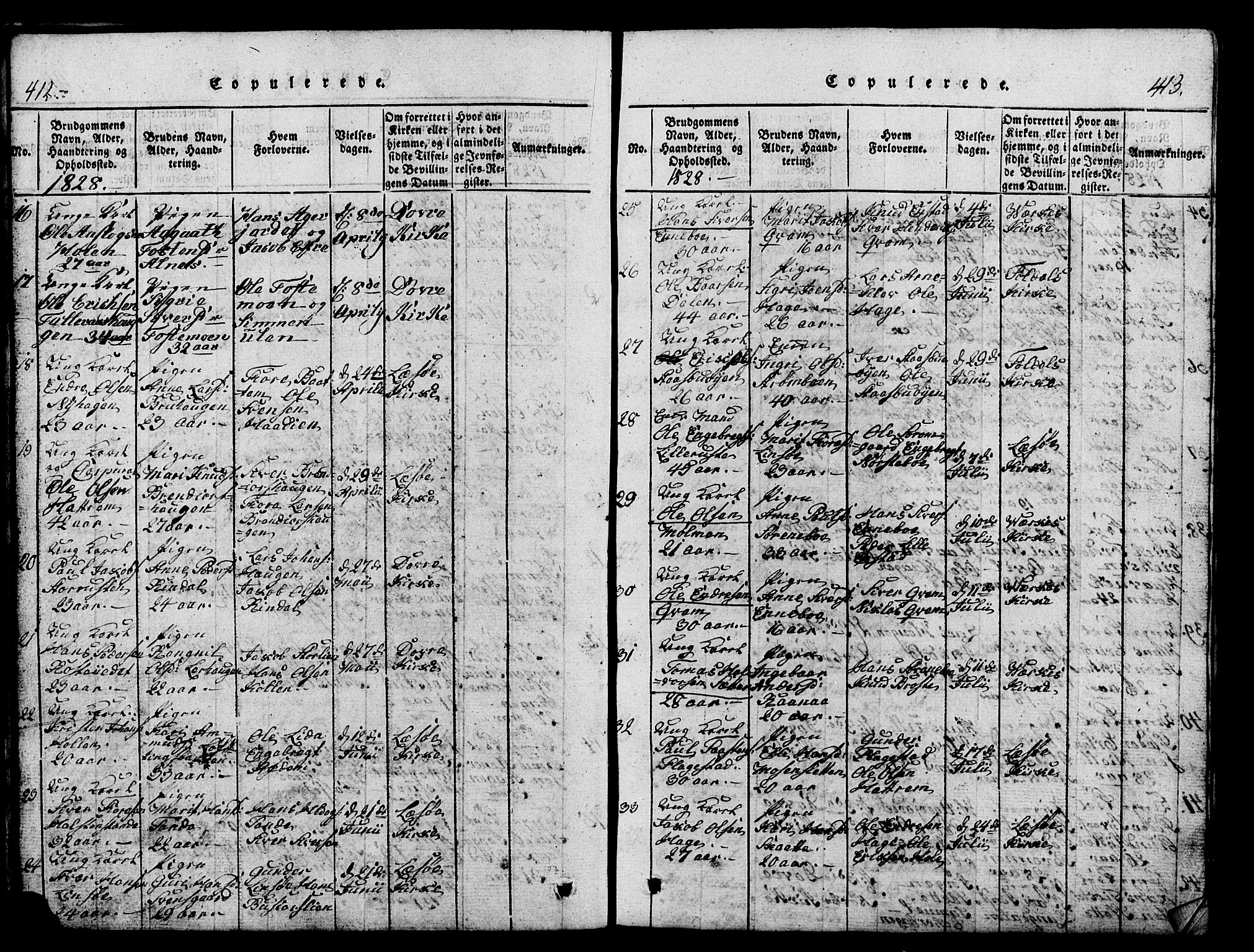 Lesja prestekontor, SAH/PREST-068/H/Ha/Hab/L0001: Parish register (copy) no. 1, 1820-1831, p. 412-413