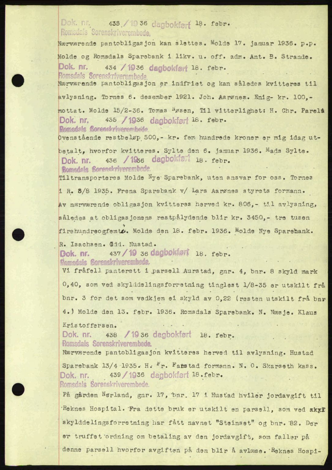 Romsdal sorenskriveri, AV/SAT-A-4149/1/2/2C: Mortgage book no. C1a, 1936-1945, Diary no: : 433/1936