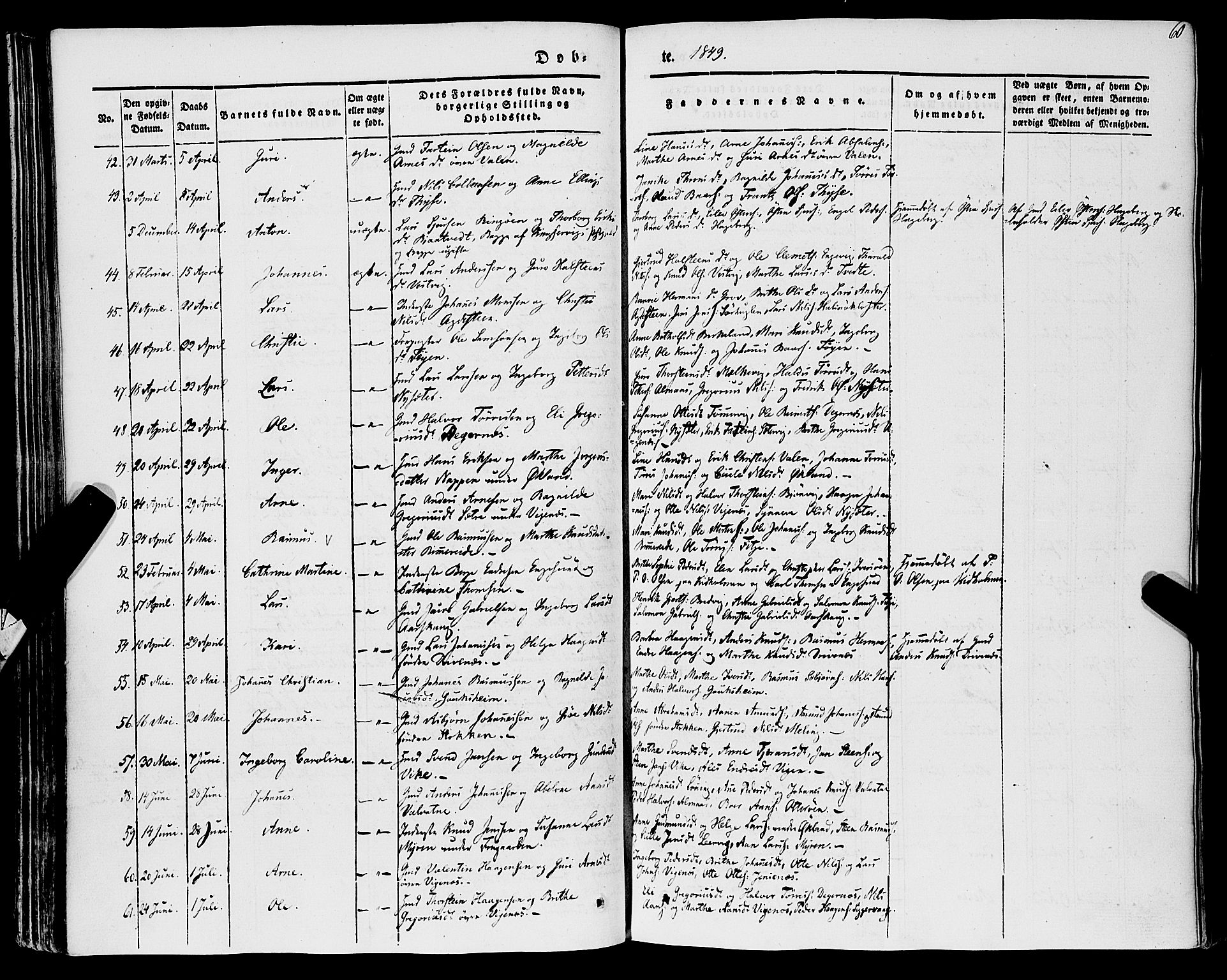 Stord sokneprestembete, AV/SAB-A-78201/H/Haa: Parish register (official) no. A 7, 1841-1861, p. 60