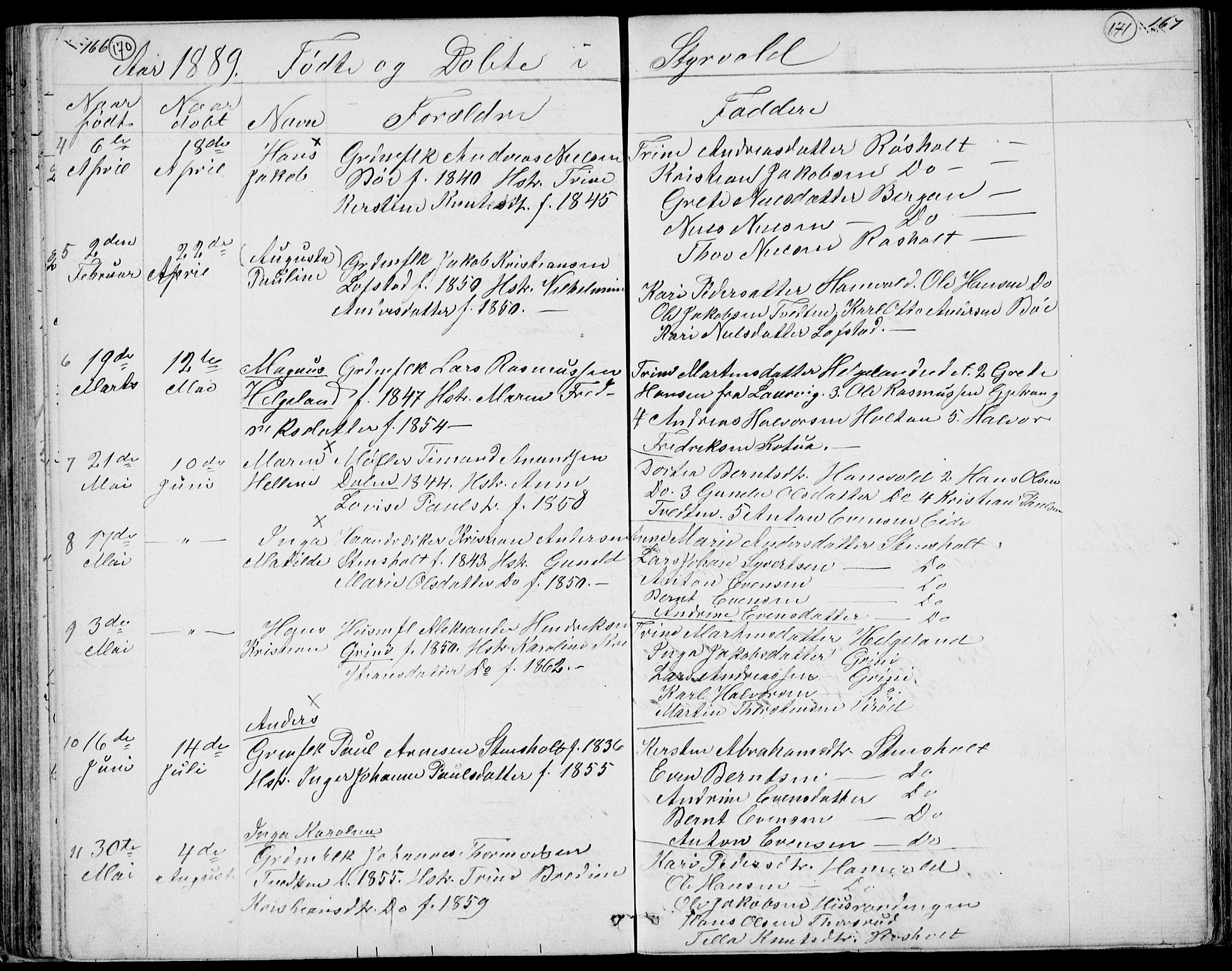 Lardal kirkebøker, AV/SAKO-A-350/G/Gc/L0001: Parish register (copy) no. III 1, 1859-1893, p. 166-167