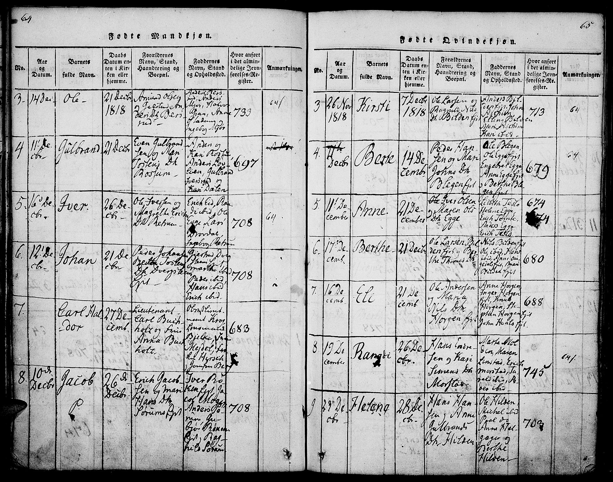 Gran prestekontor, SAH/PREST-112/H/Ha/Haa/L0009: Parish register (official) no. 9, 1815-1824, p. 64-65