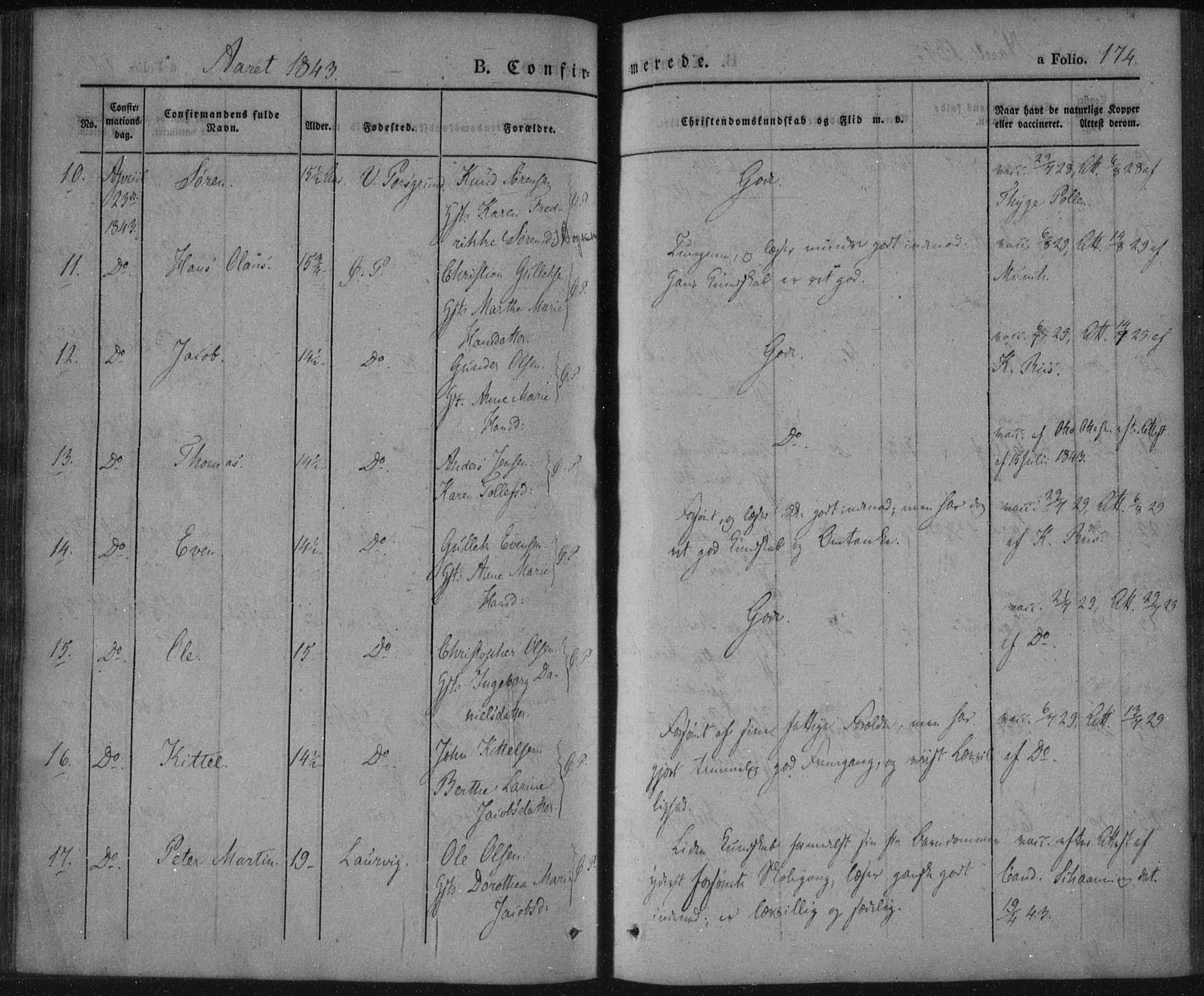 Porsgrunn kirkebøker , SAKO/A-104/F/Fa/L0006: Parish register (official) no. 6, 1841-1857, p. 174