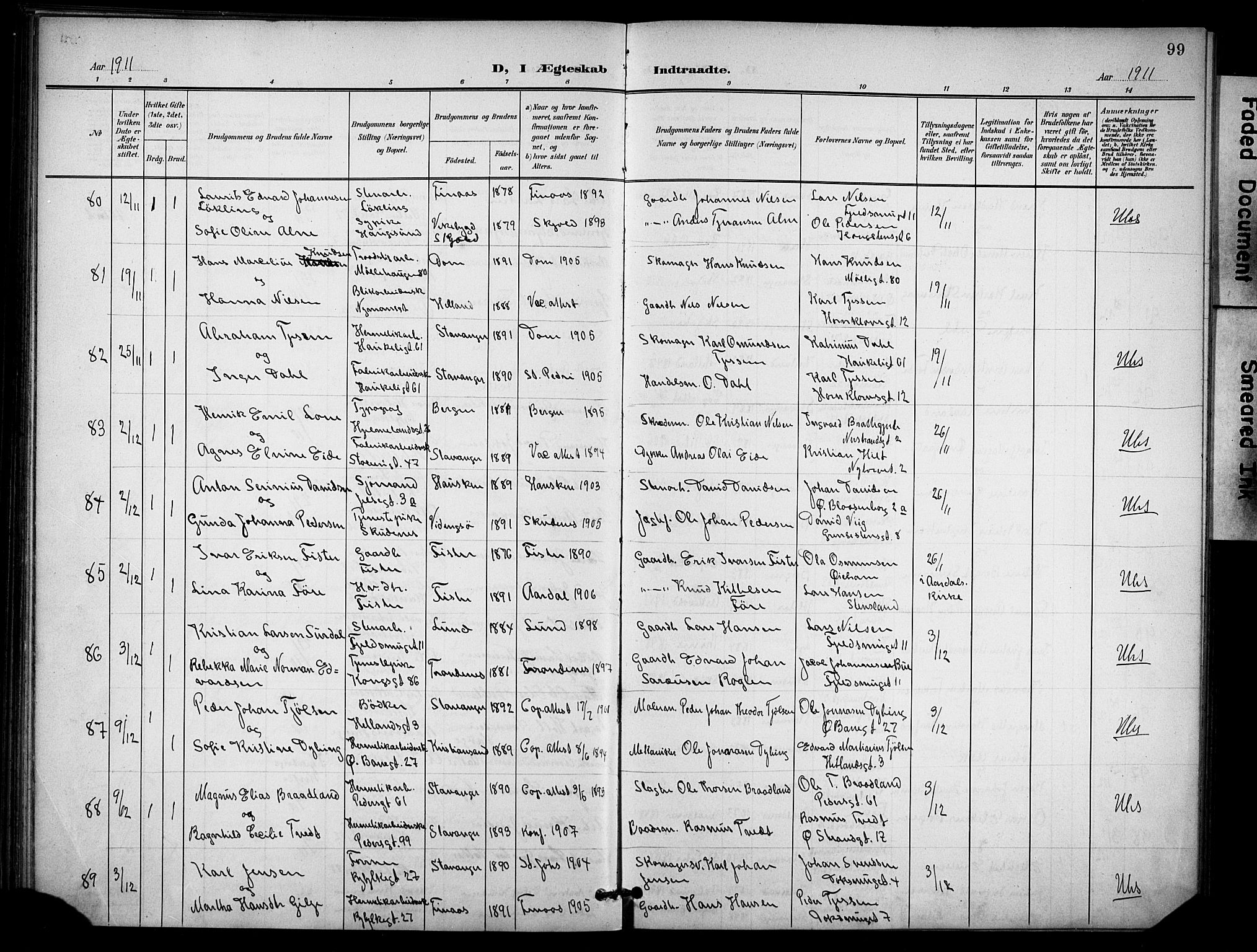 St. Johannes sokneprestkontor, AV/SAST-A-101814/001/30/30BB/L0005: Parish register (copy) no. B 5, 1901-1917, p. 99