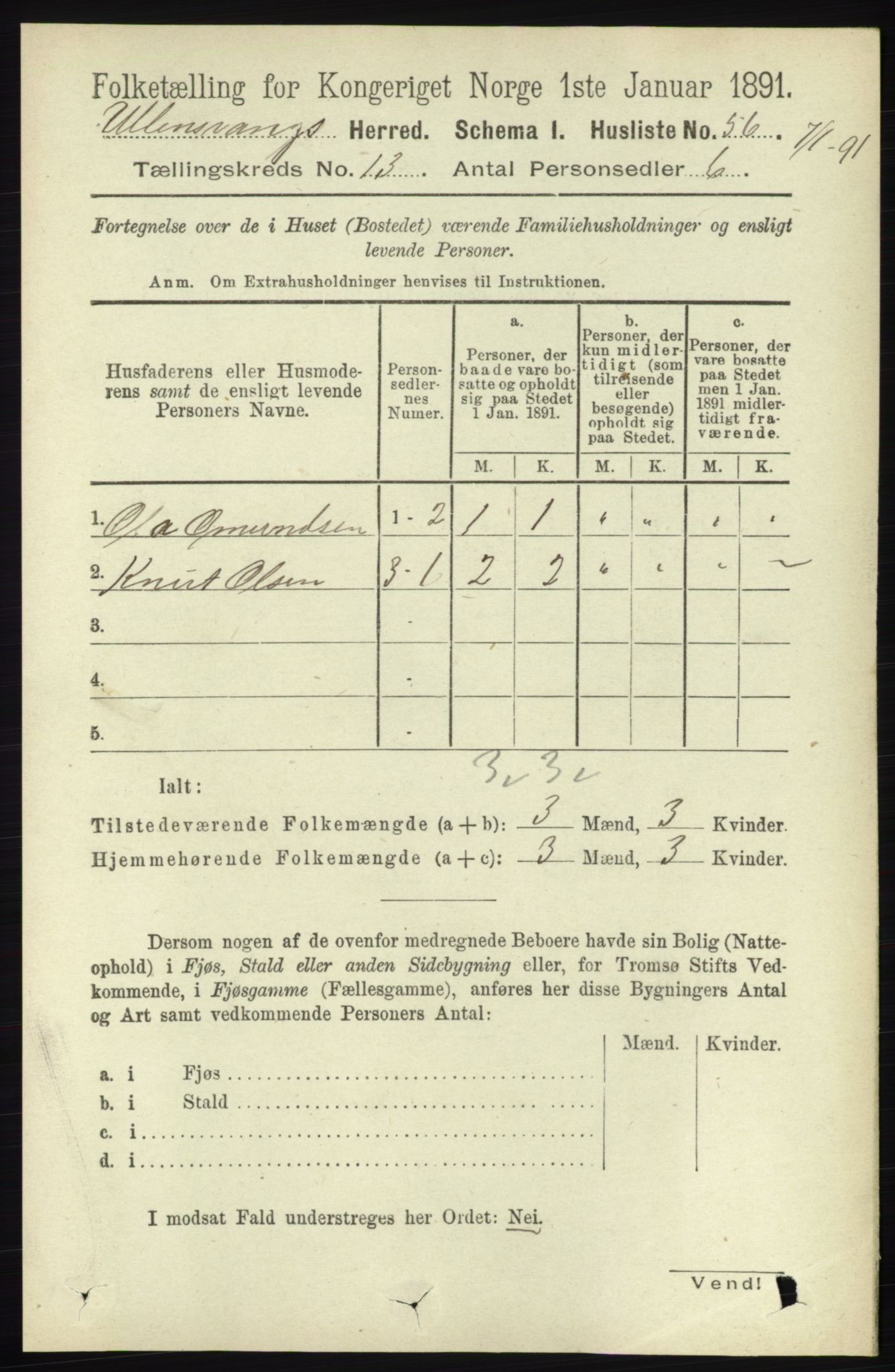 RA, 1891 census for 1230 Ullensvang, 1891, p. 5077