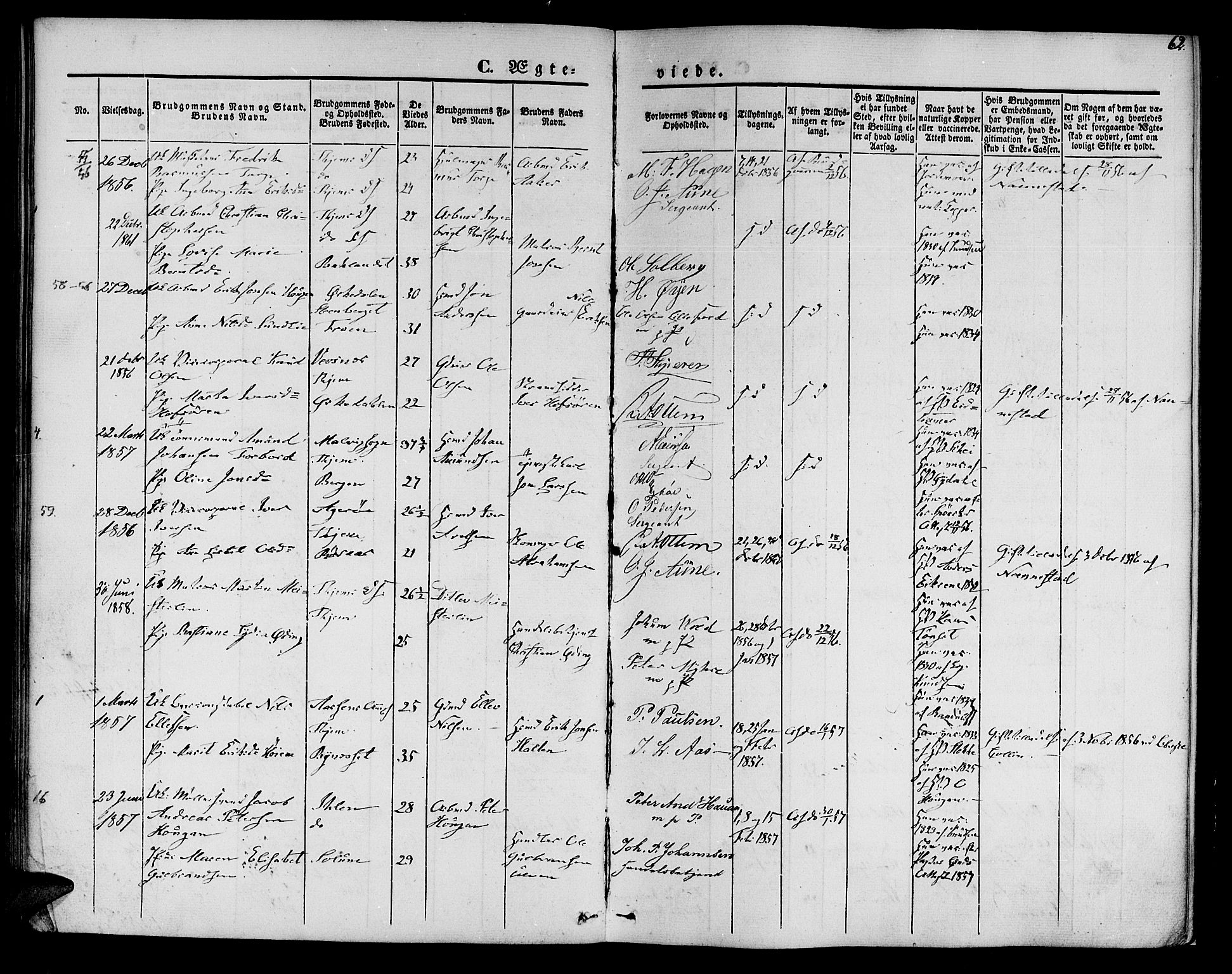 Ministerialprotokoller, klokkerbøker og fødselsregistre - Sør-Trøndelag, SAT/A-1456/602/L0111: Parish register (official) no. 602A09, 1844-1867, p. 62