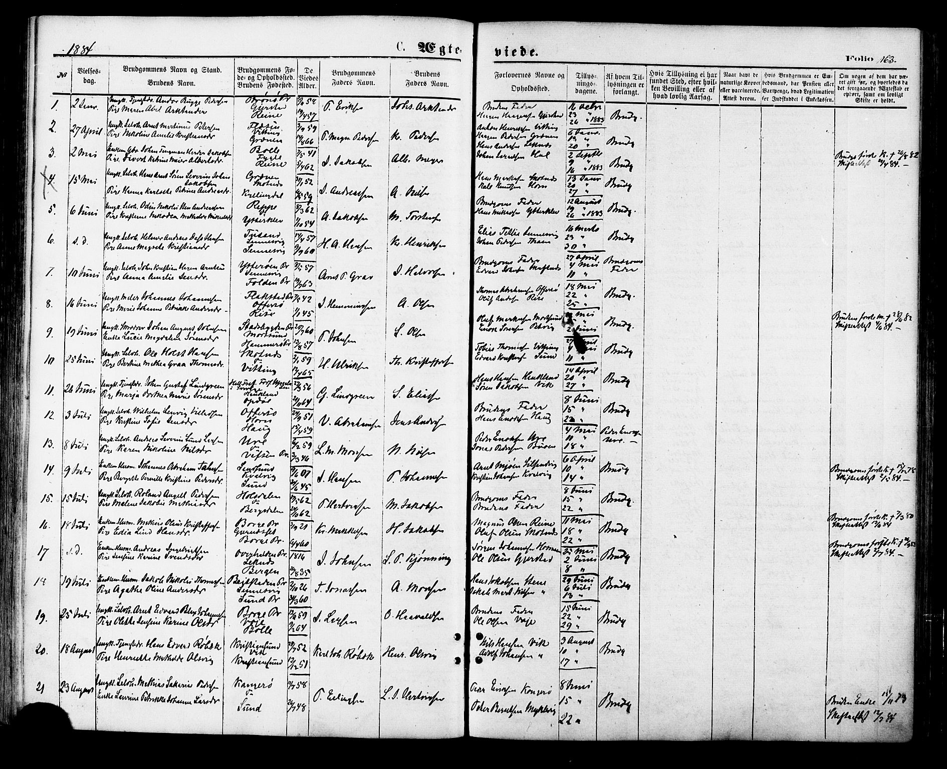 Ministerialprotokoller, klokkerbøker og fødselsregistre - Nordland, AV/SAT-A-1459/881/L1166: Parish register (copy) no. 881C03, 1876-1885, p. 163