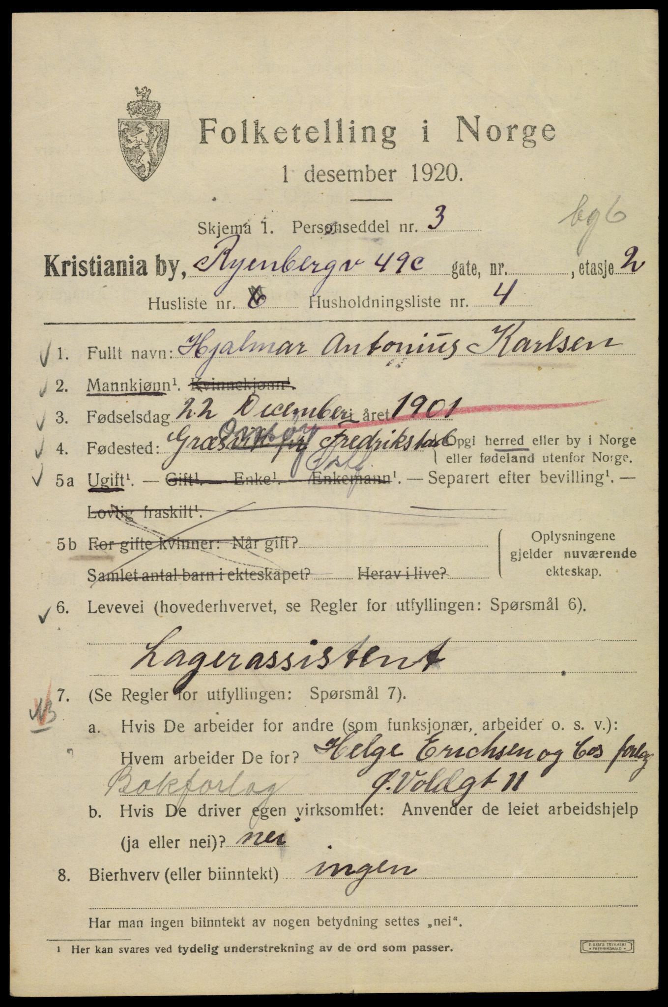 SAO, 1920 census for Kristiania, 1920, p. 476201