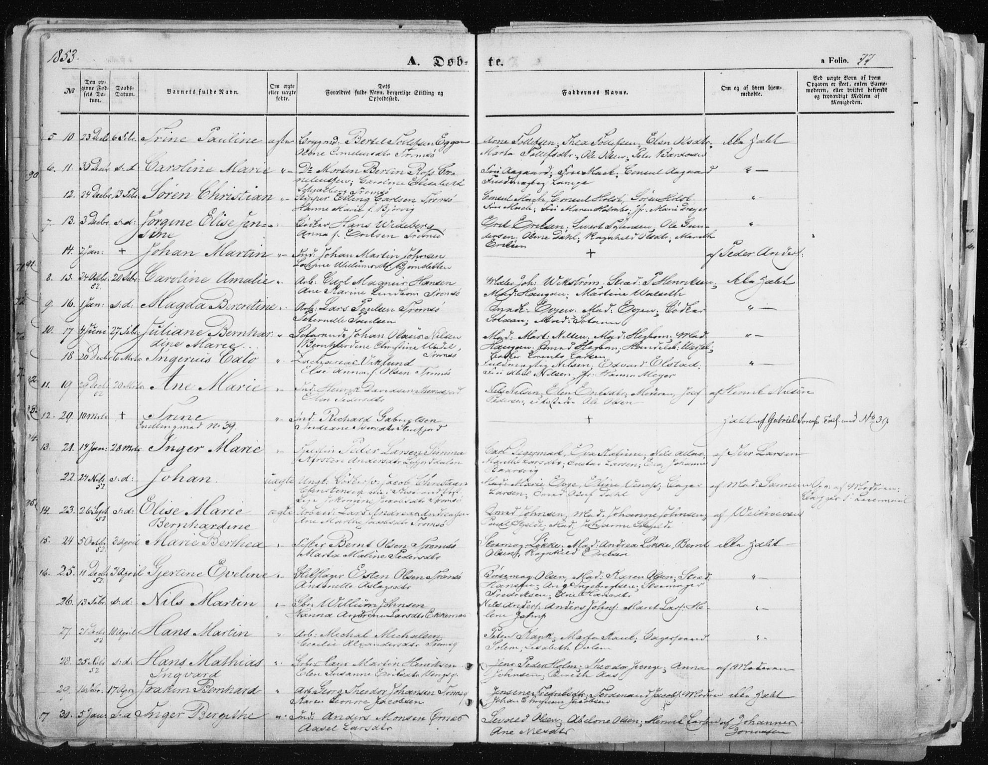 Tromsø sokneprestkontor/stiftsprosti/domprosti, SATØ/S-1343/G/Ga/L0010kirke: Parish register (official) no. 10, 1848-1855, p. 77