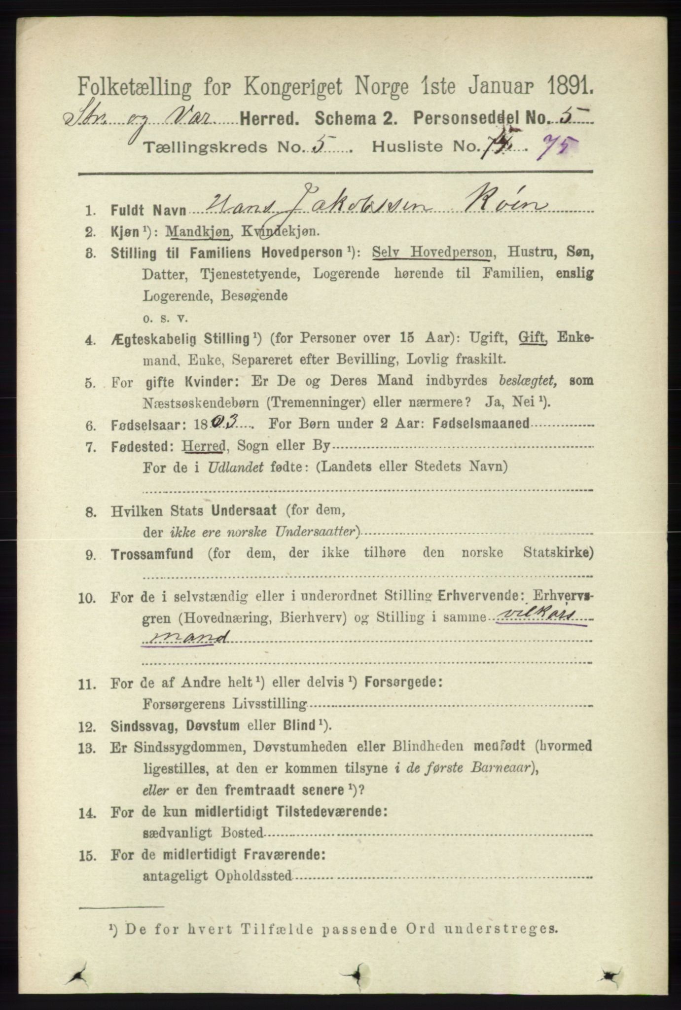 RA, 1891 census for 1226 Strandebarm og Varaldsøy, 1891, p. 2289