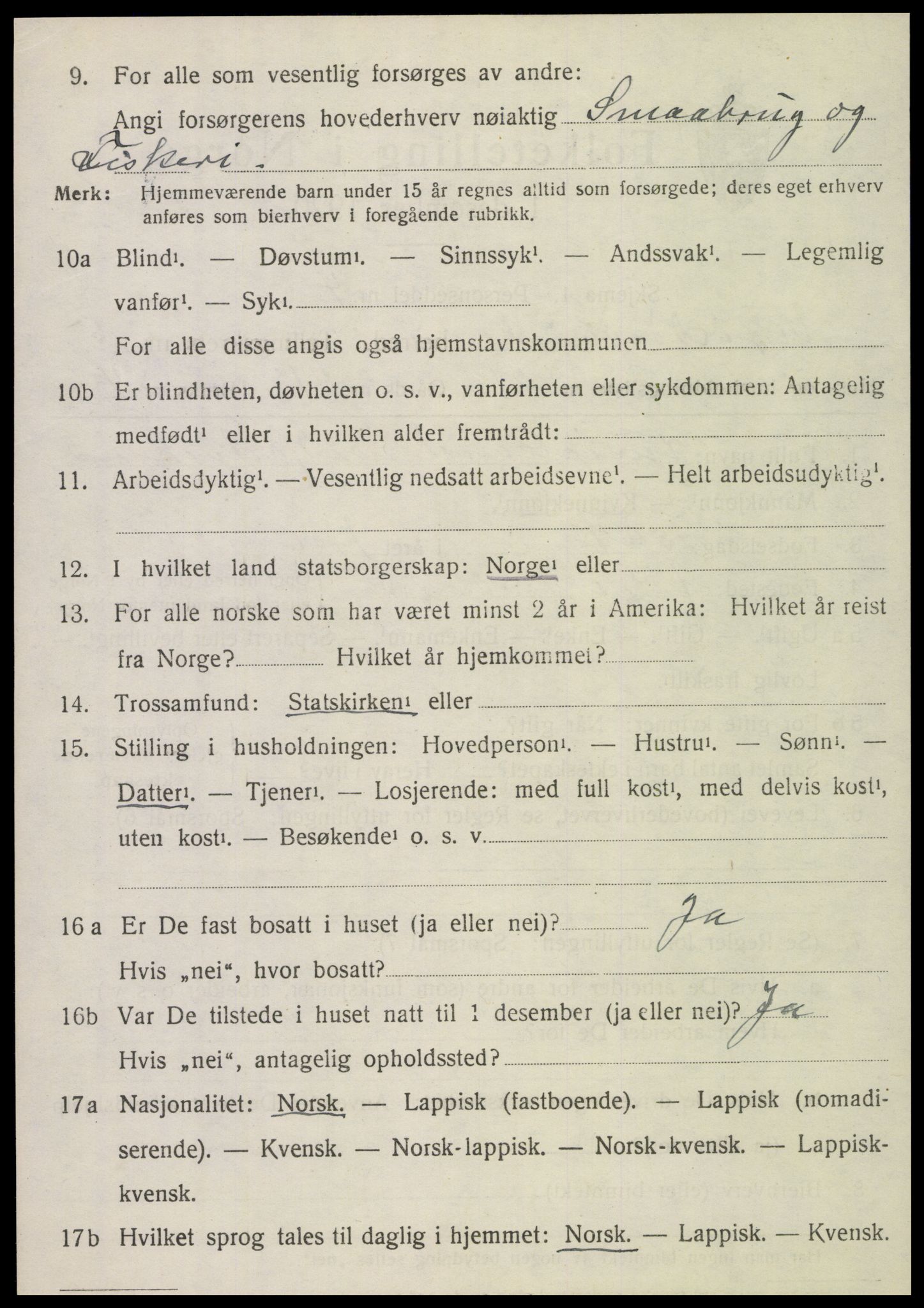 SAT, 1920 census for Vik, 1920, p. 3166