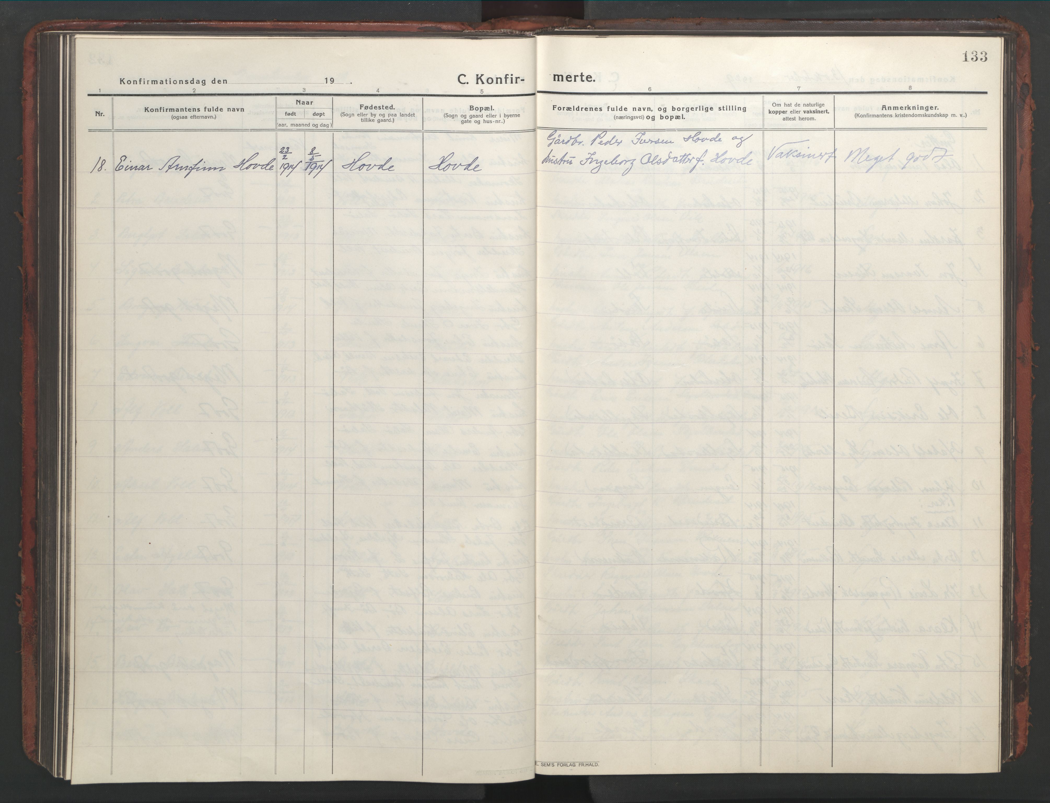 Ministerialprotokoller, klokkerbøker og fødselsregistre - Møre og Romsdal, AV/SAT-A-1454/543/L0565: Parish register (copy) no. 543C03, 1916-1955, p. 133