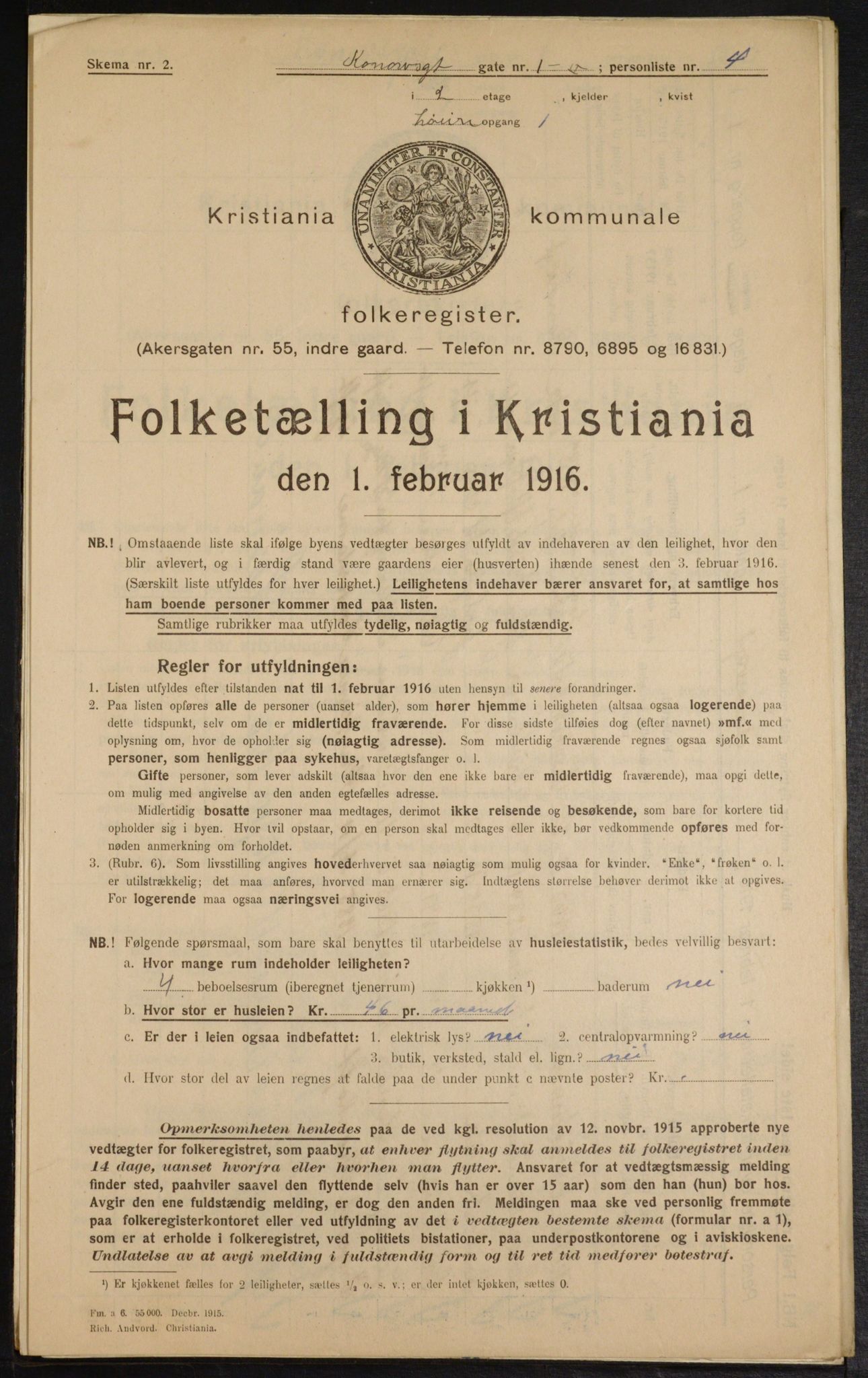 OBA, Municipal Census 1916 for Kristiania, 1916, p. 54125