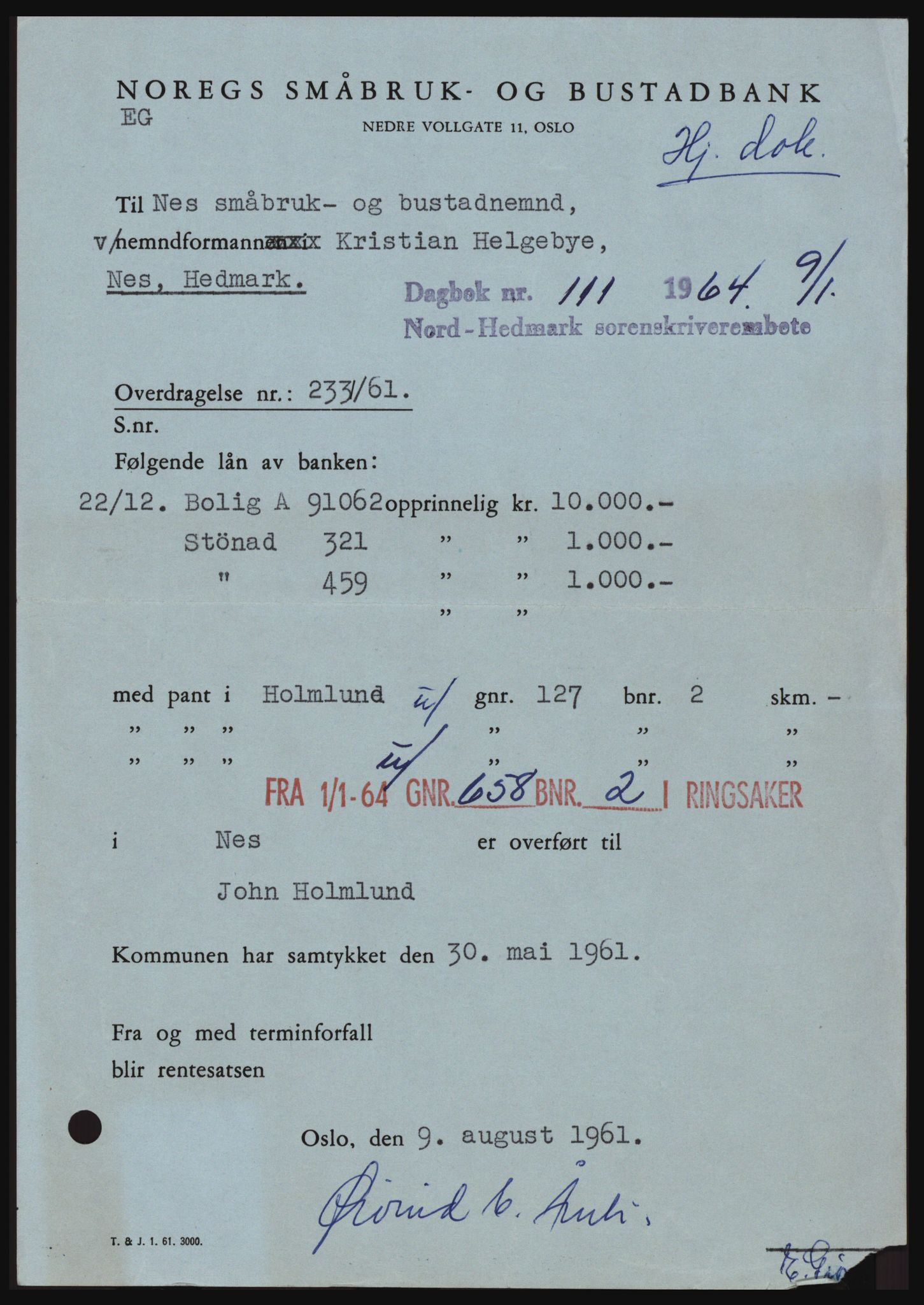 Nord-Hedmark sorenskriveri, SAH/TING-012/H/Hc/L0019: Mortgage book no. 19, 1963-1964, Diary no: : 111/1964