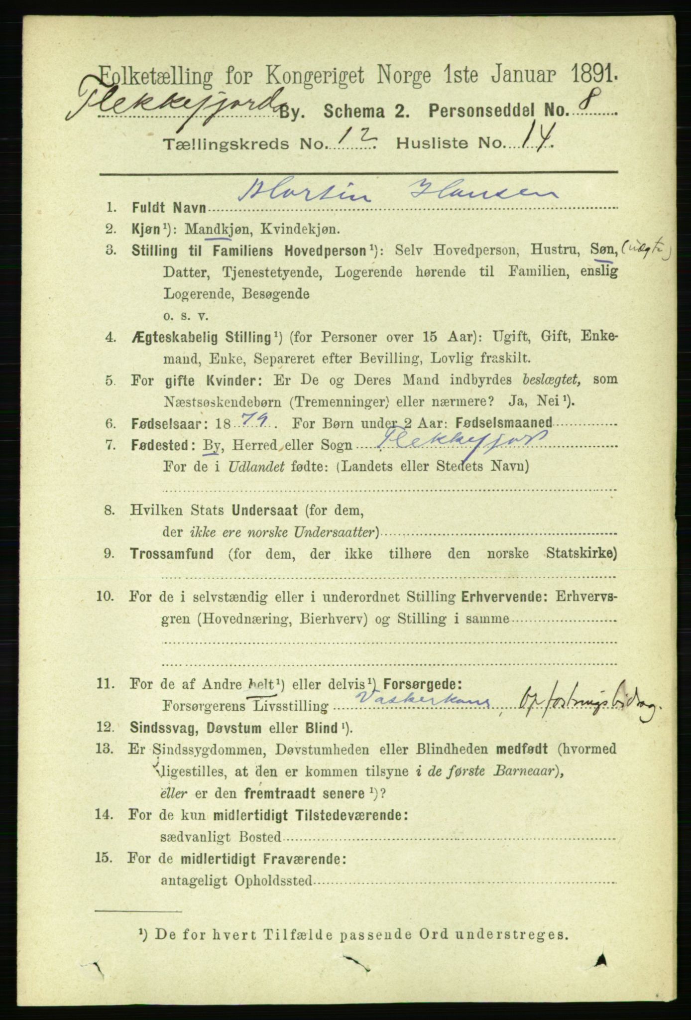 RA, 1891 census for 1004 Flekkefjord, 1891, p. 1775