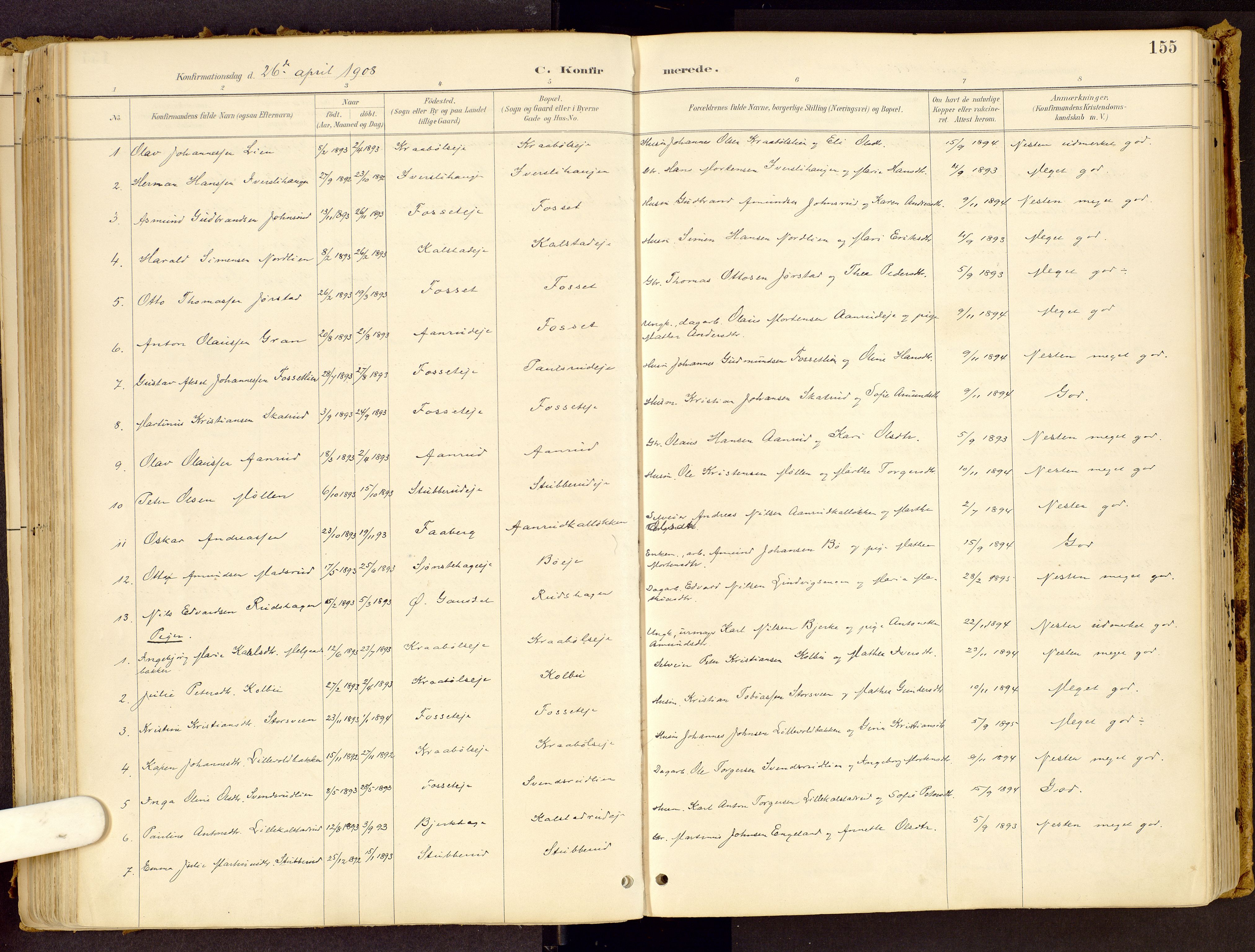 Vestre Gausdal prestekontor, AV/SAH-PREST-094/H/Ha/Haa/L0001: Parish register (official) no. 1, 1887-1914, p. 155