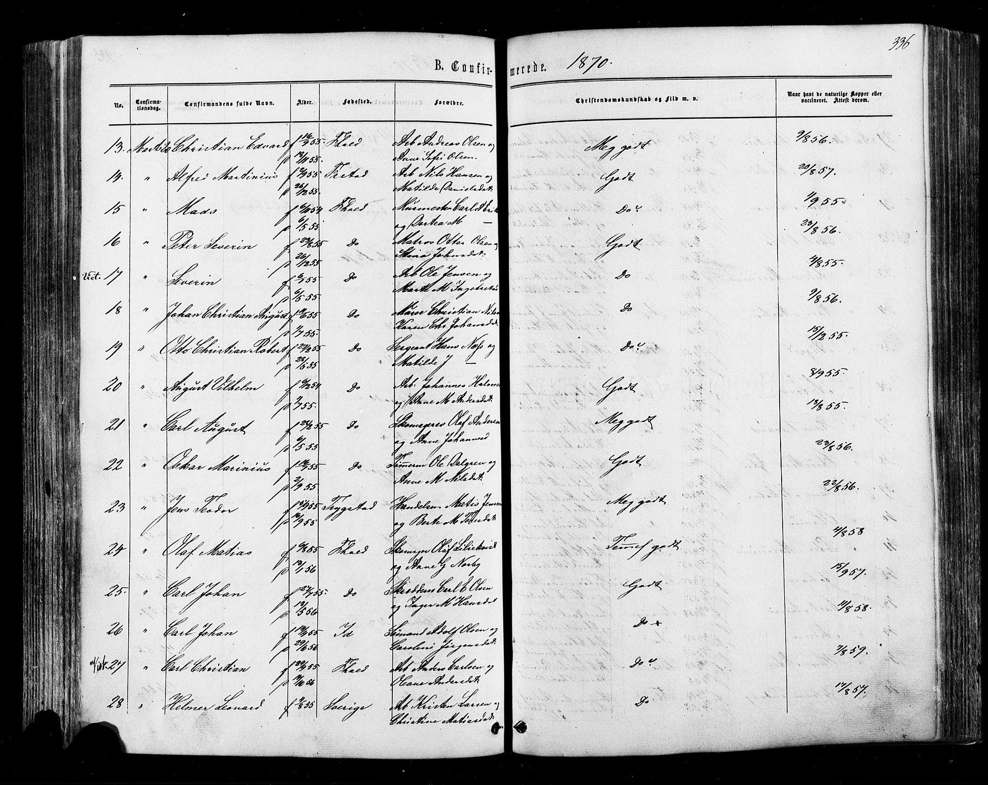 Halden prestekontor Kirkebøker, AV/SAO-A-10909/F/Fa/L0009: Parish register (official) no. I 9, 1866-1877, p. 336