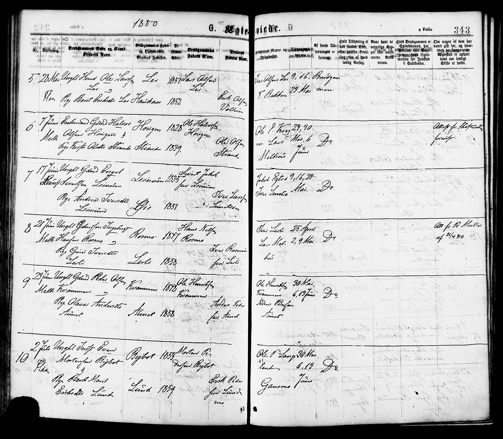 Ministerialprotokoller, klokkerbøker og fødselsregistre - Sør-Trøndelag, SAT/A-1456/691/L1079: Parish register (official) no. 691A11, 1873-1886, p. 343