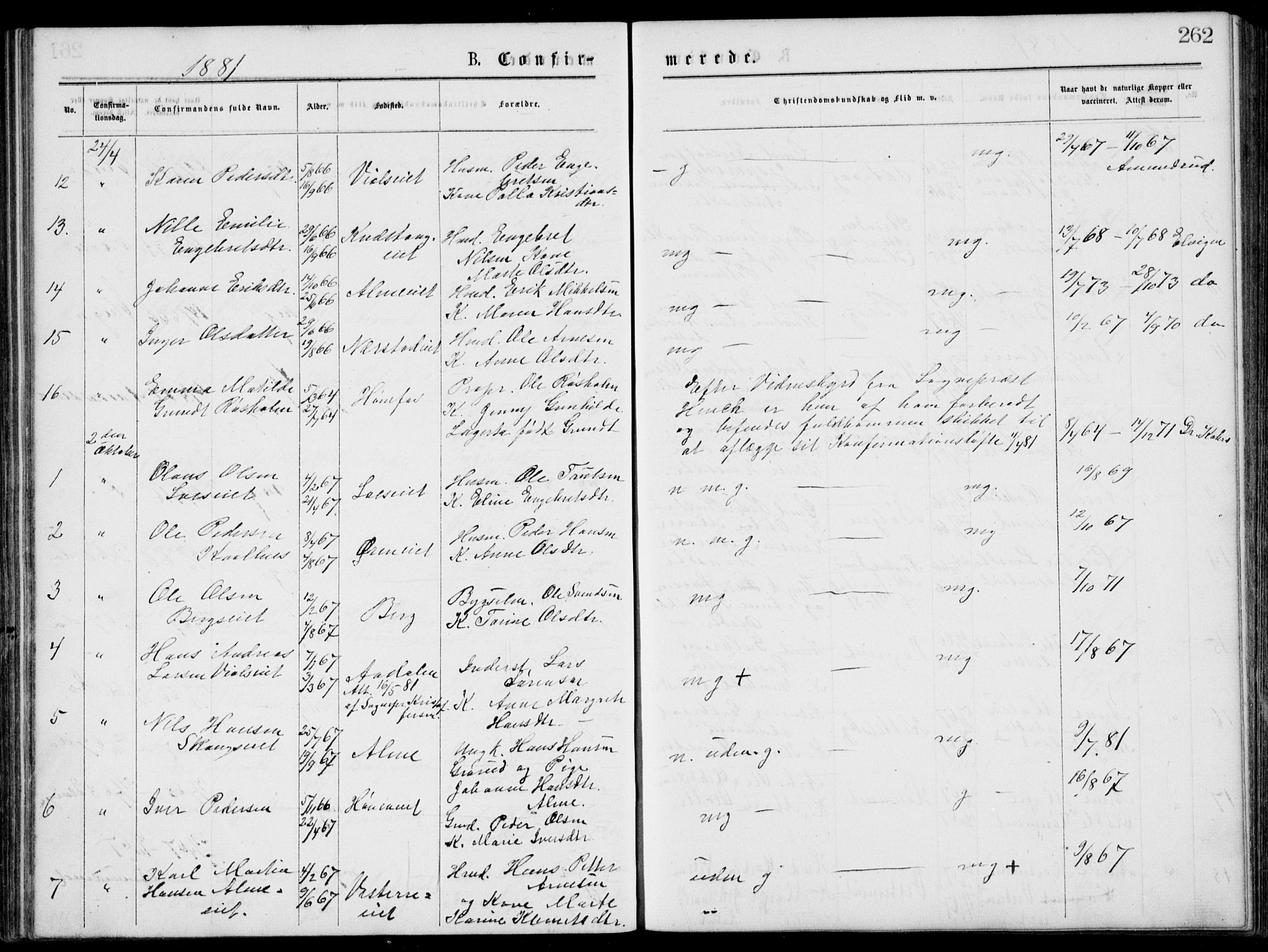 Norderhov kirkebøker, AV/SAKO-A-237/G/Gb/L0001: Parish register (copy) no. II 1, 1876-1899, p. 262