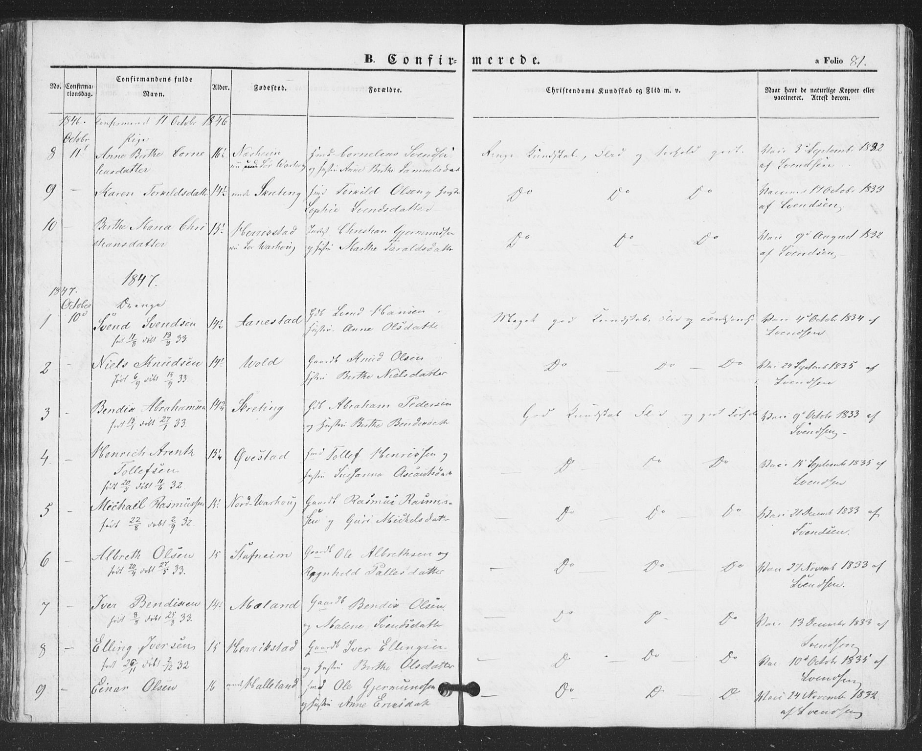 Hå sokneprestkontor, AV/SAST-A-101801/001/30BA/L0007: Parish register (official) no. A 6, 1842-1855, p. 81