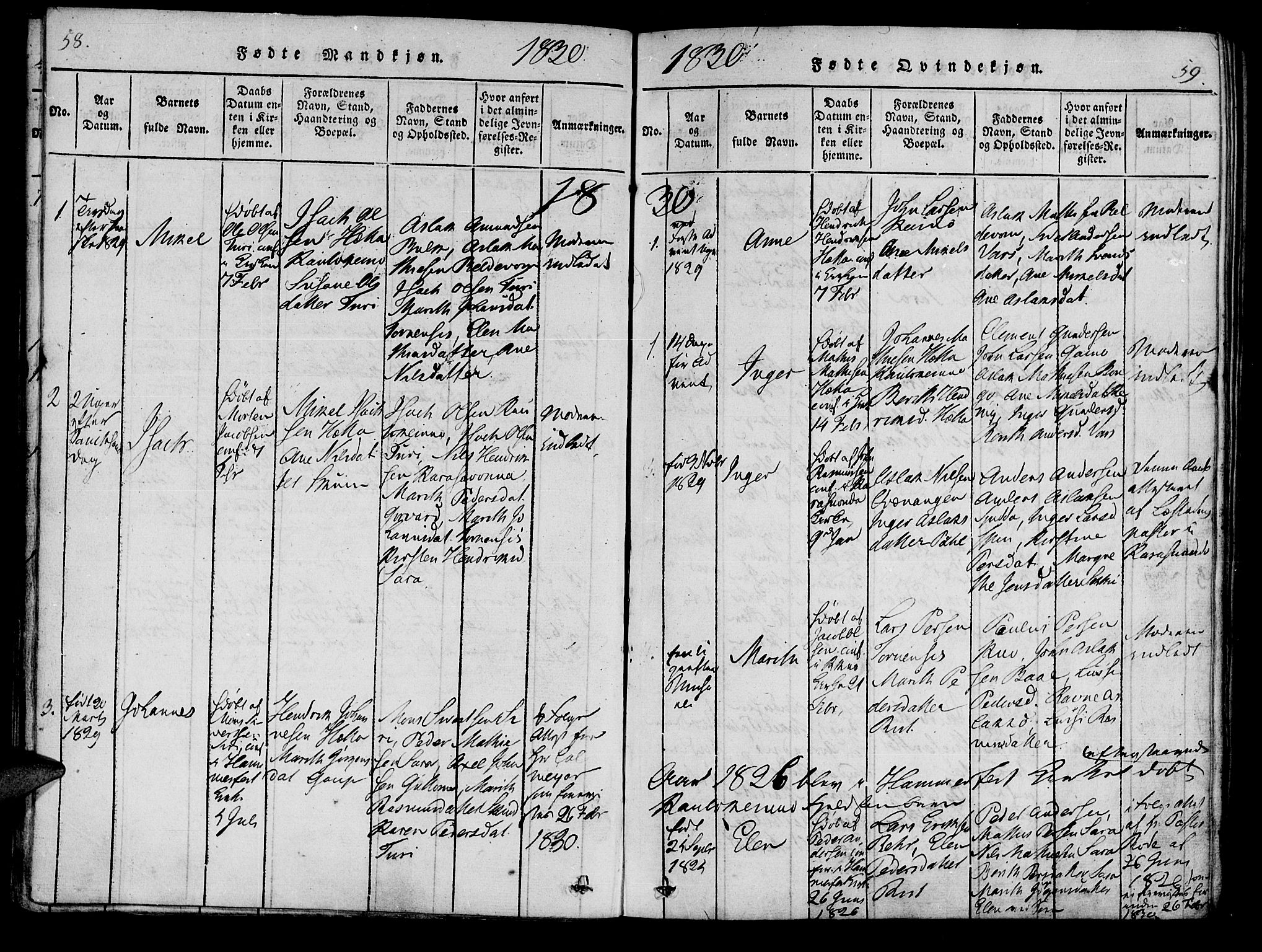 Kistrand/Porsanger sokneprestembete, SATØ/S-1351/H/Ha/L0010.kirke: Parish register (official) no. 10, 1821-1842, p. 58-59