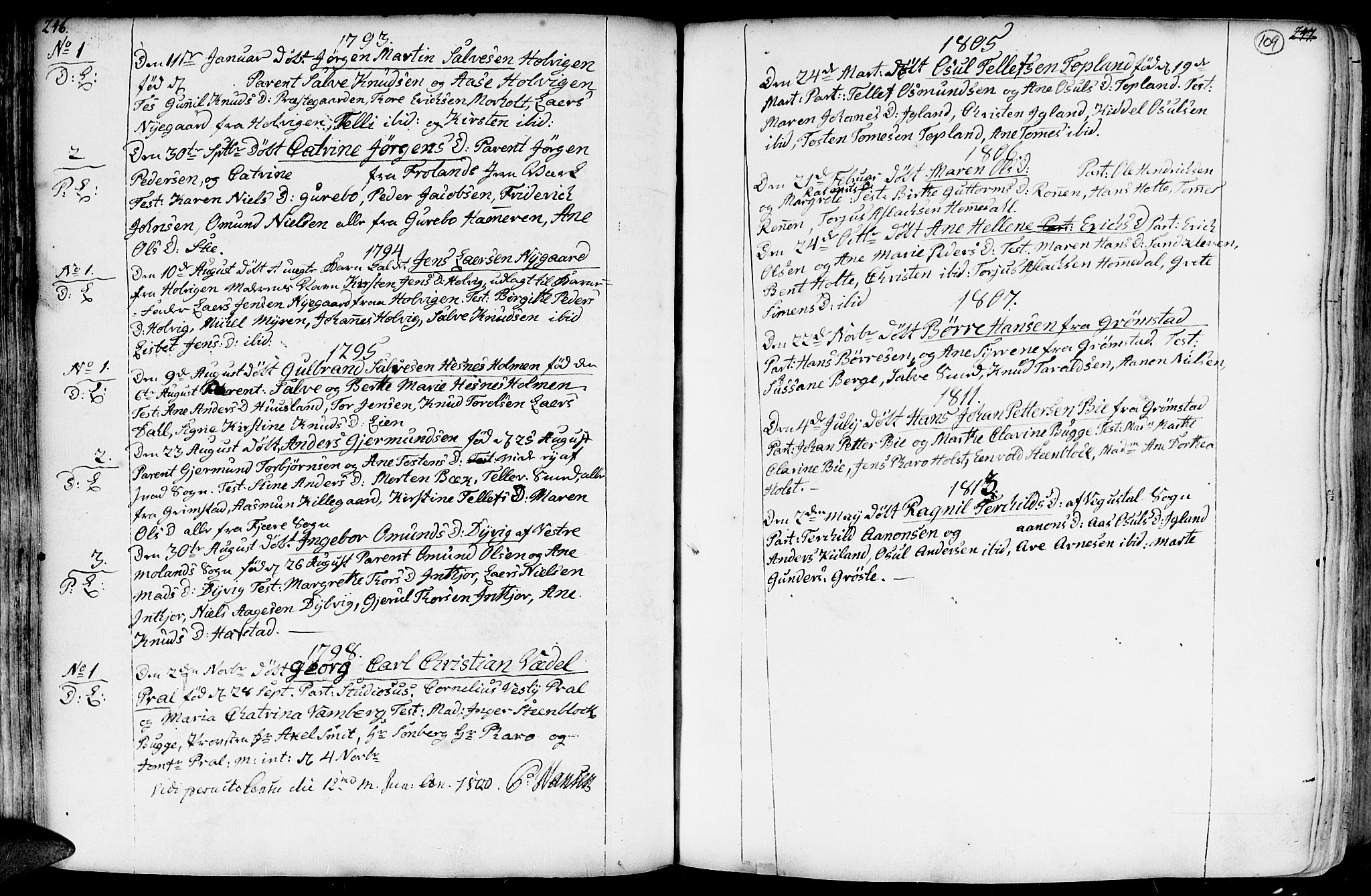 Hommedal sokneprestkontor, AV/SAK-1111-0023/F/Fa/Fab/L0002: Parish register (official) no. A 2 /1, 1741-1848, p. 109