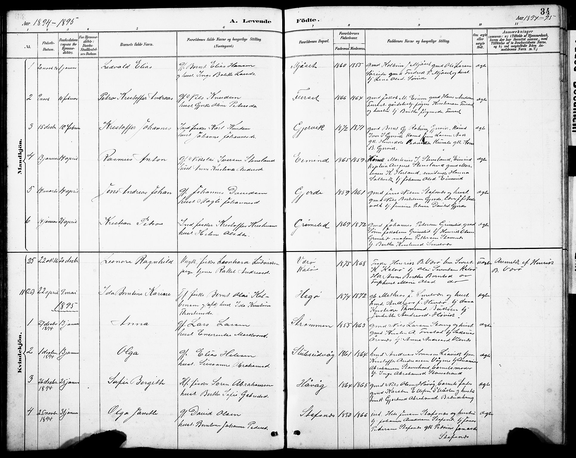Askvoll sokneprestembete, SAB/A-79501/H/Hab/Haba/L0003: Parish register (copy) no. A 3, 1886-1928, p. 34