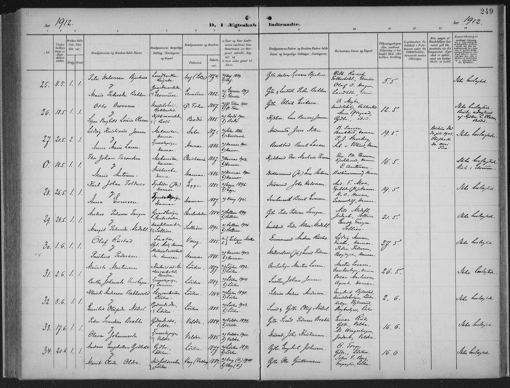 Hamar prestekontor, AV/SAH-DOMPH-002/H/Ha/Haa/L0001: Parish register (official) no. 1, 1900-1914, p. 249