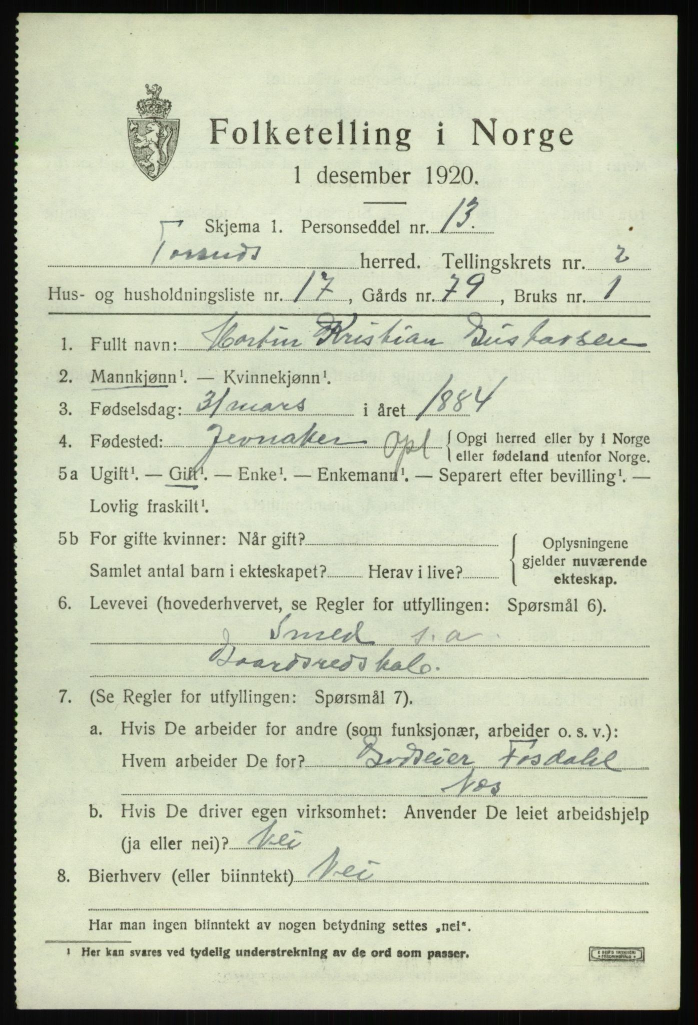 SAO, 1920 census for Torsnes, 1920, p. 1979
