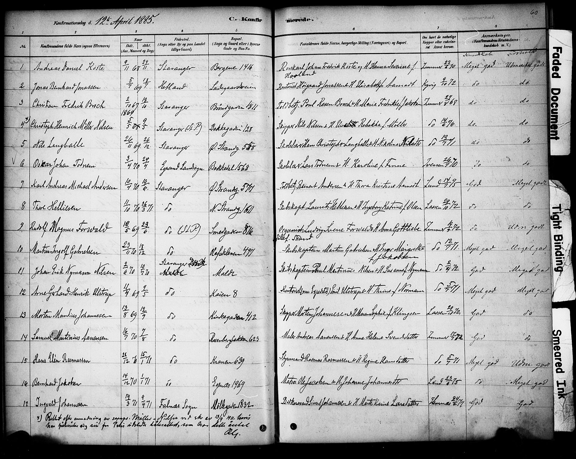 Domkirken sokneprestkontor, SAST/A-101812/001/30/30BA/L0028: Parish register (official) no. A 27, 1878-1896, p. 60