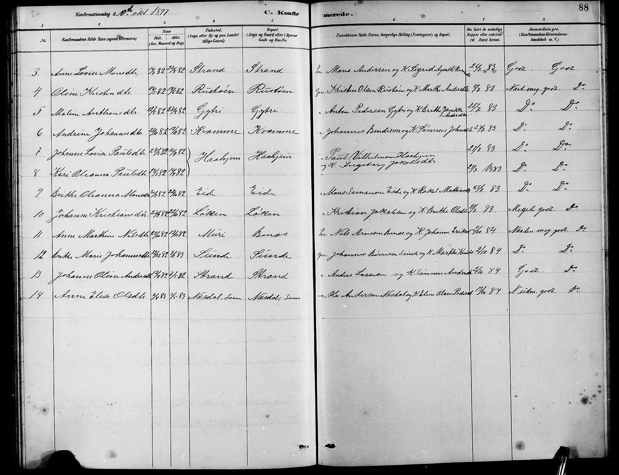 Innvik sokneprestembete, AV/SAB-A-80501: Parish register (copy) no. B 3, 1886-1897, p. 88