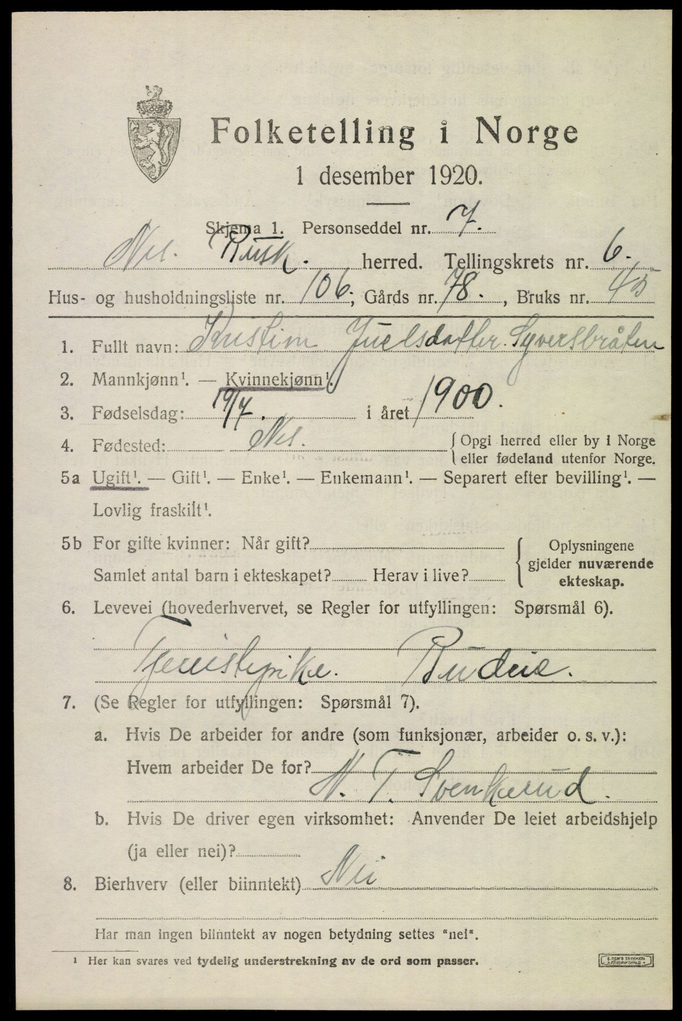 SAKO, 1920 census for Nes (Buskerud), 1920, p. 4348