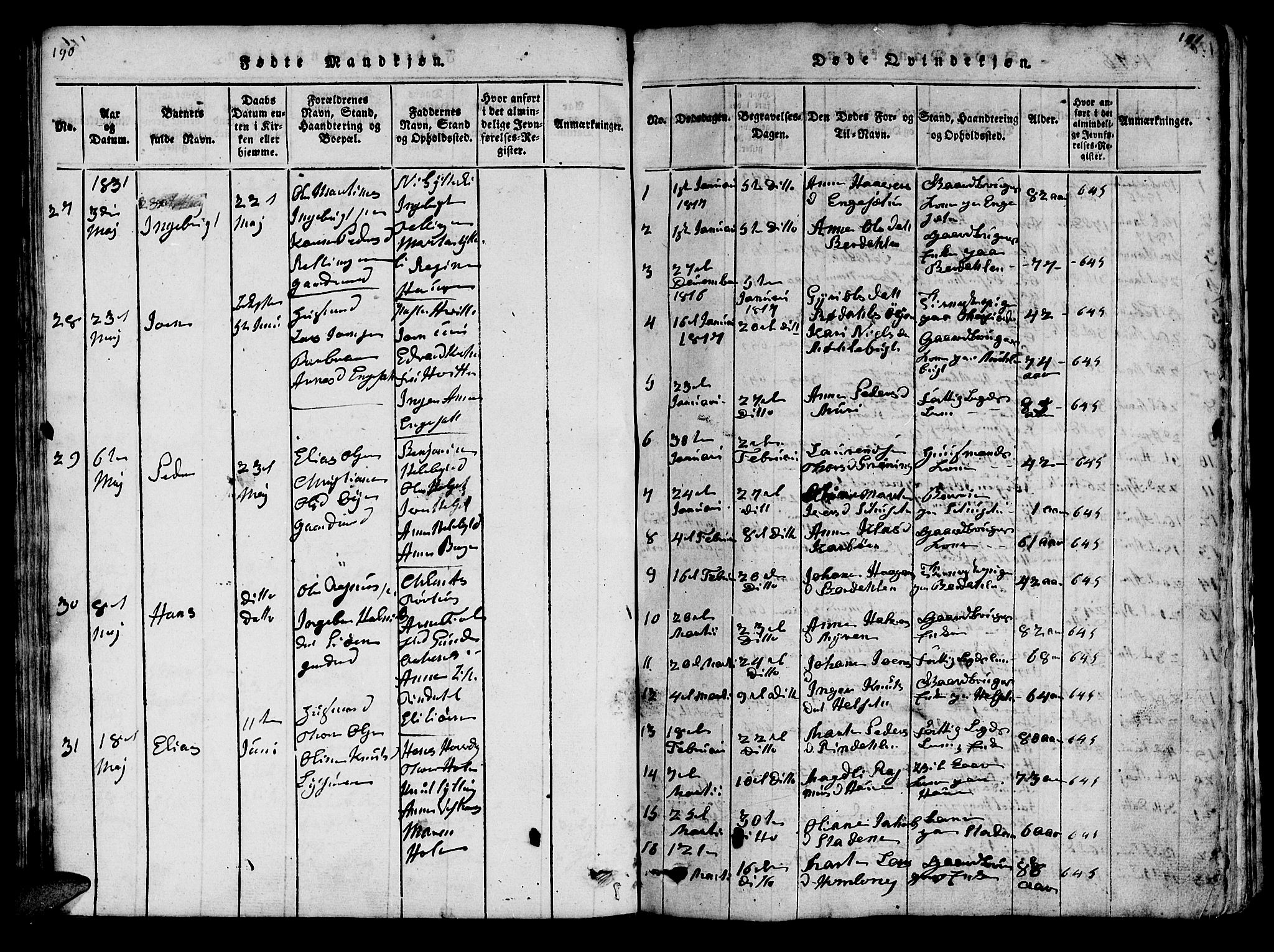 Ministerialprotokoller, klokkerbøker og fødselsregistre - Møre og Romsdal, SAT/A-1454/519/L0246: Parish register (official) no. 519A05, 1817-1834, p. 190-191