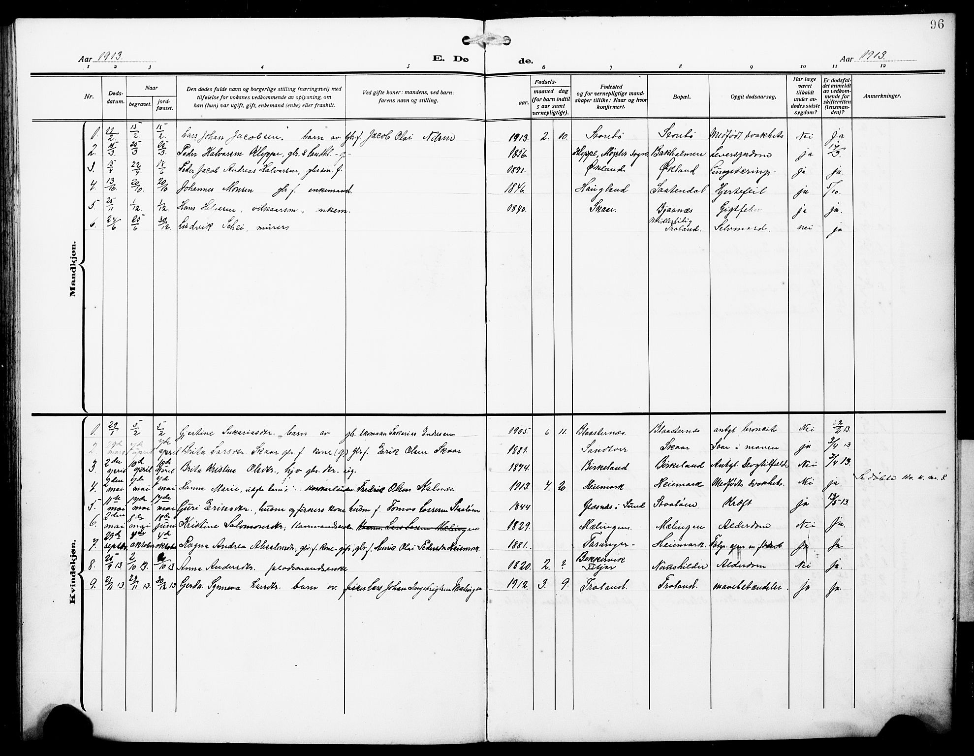 Austevoll sokneprestembete, AV/SAB-A-74201/H/Ha/Hab/Haba/L0005: Parish register (copy) no. A 5, 1913-1925, p. 96